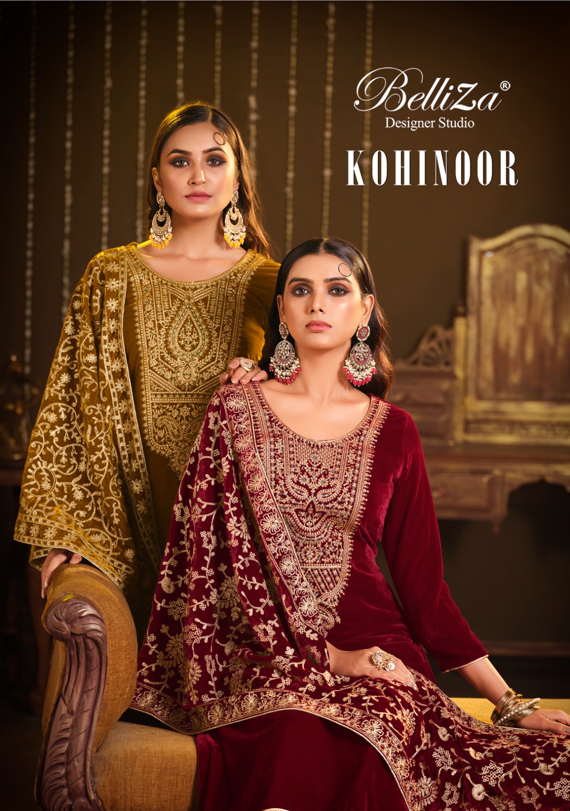 belliza designer studio kohinoor velvet regal look salwar suit catalog