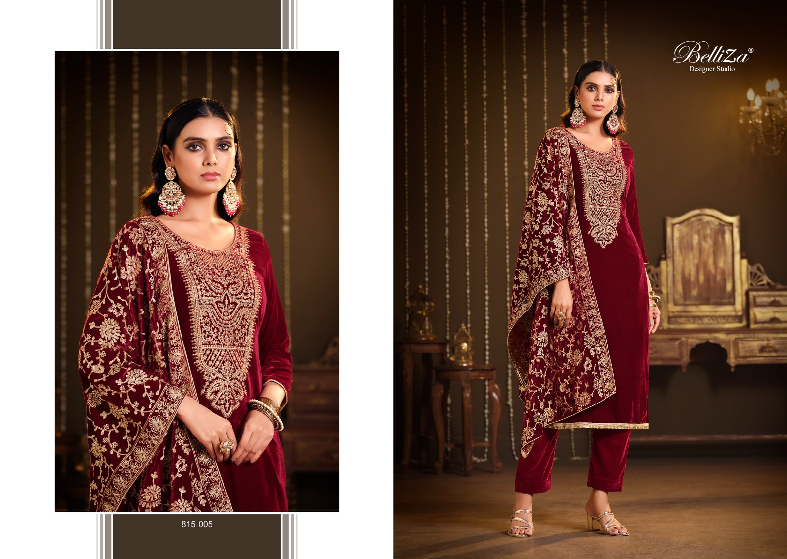 belliza designer studio kohinoor velvet regal look salwar suit catalog