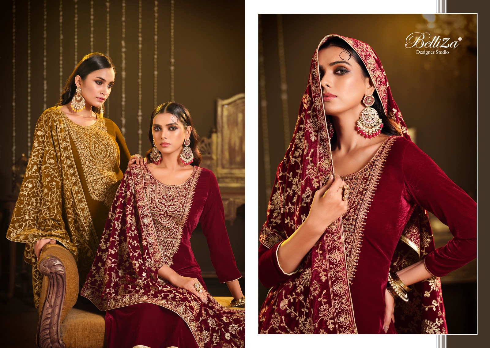 belliza designer studio kohinoor velvet regal look salwar suit catalog