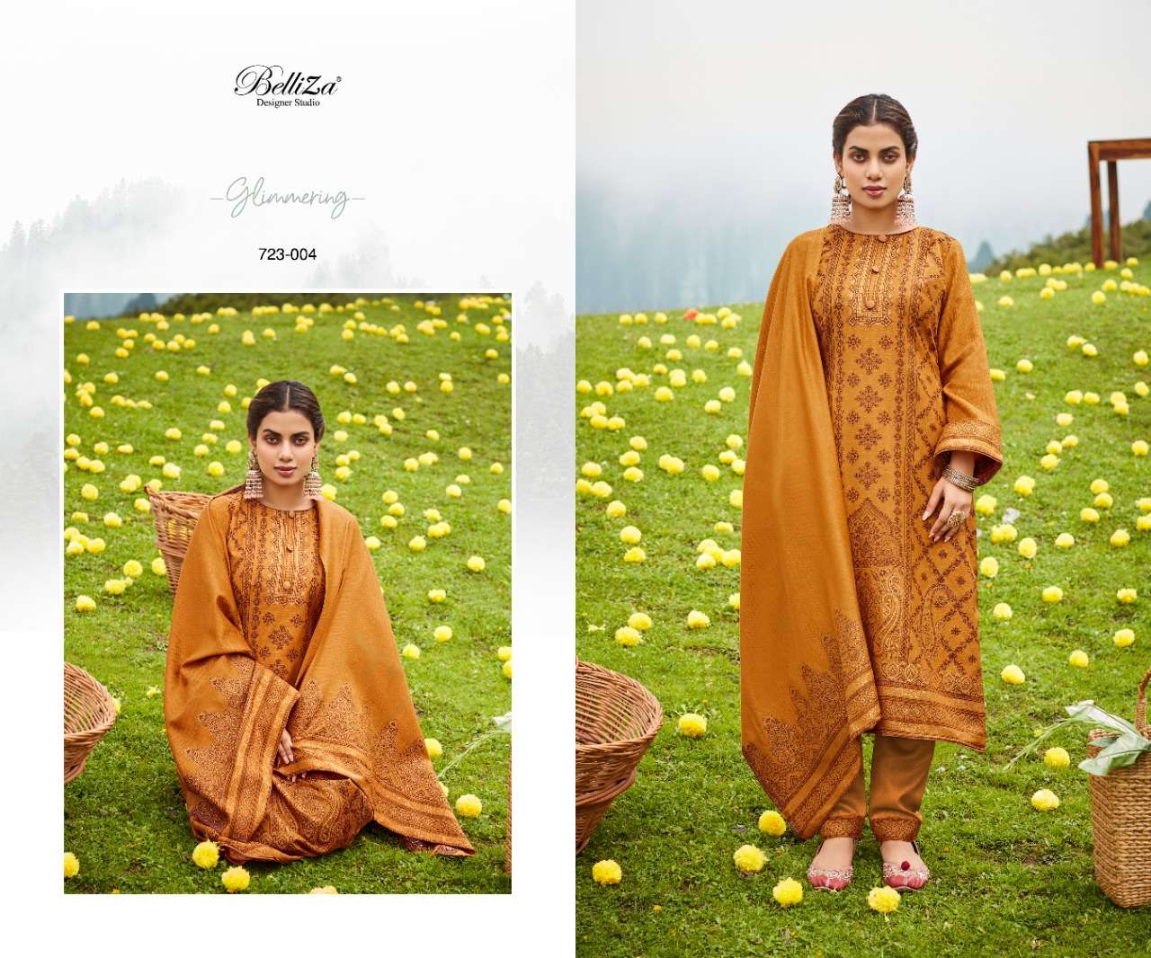 belliza designer studio kudrat digital wool pashmina look salwar suit catalog