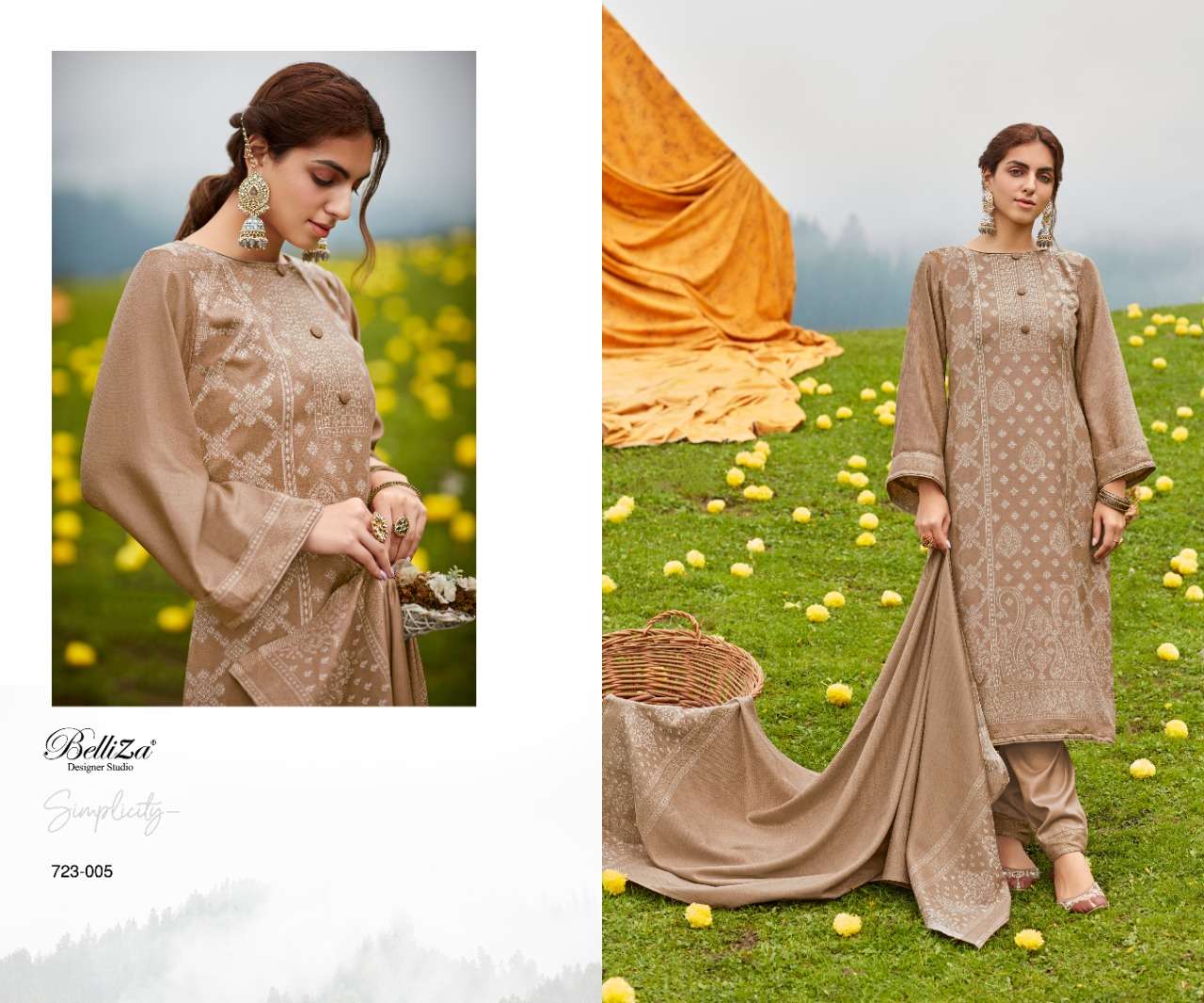 belliza designer studio kudrat digital wool pashmina look salwar suit catalog