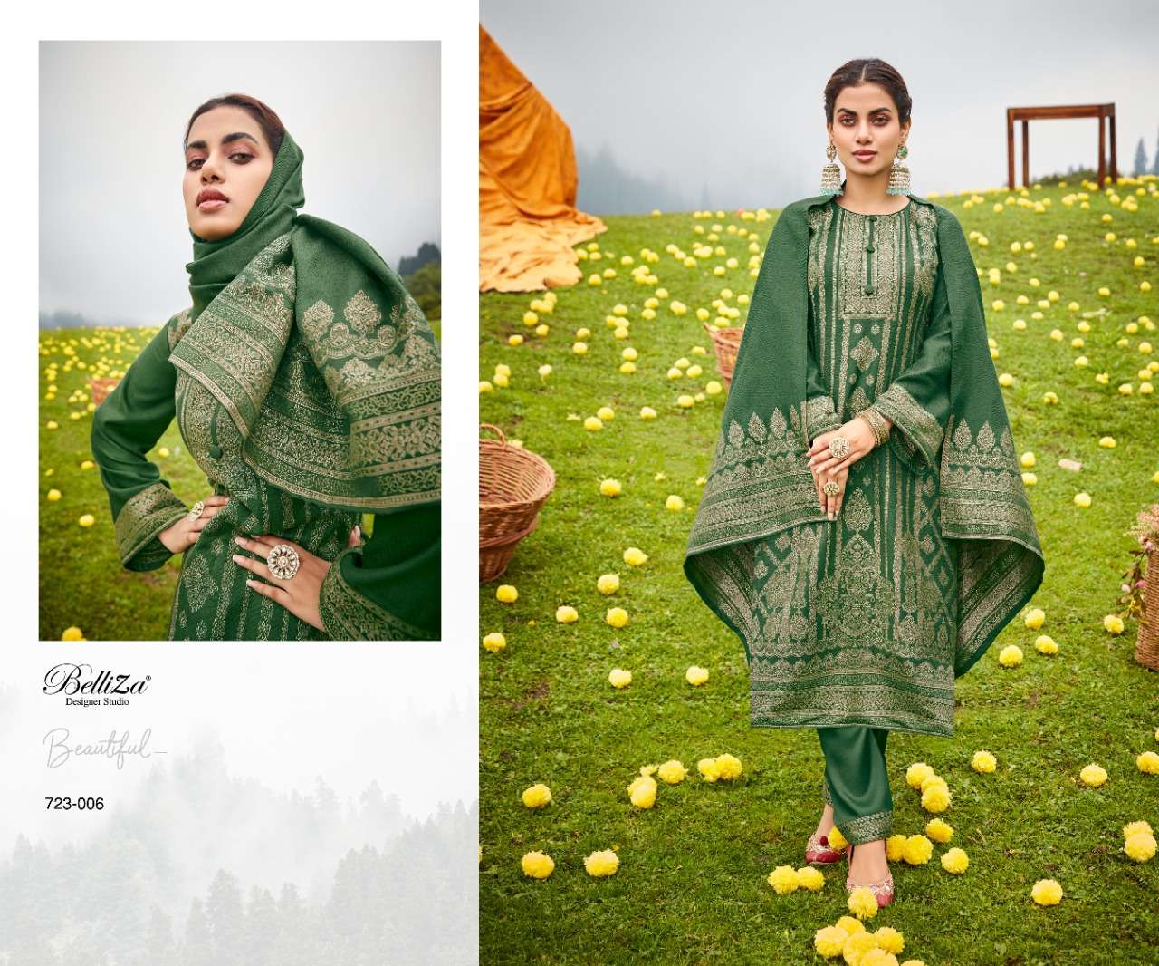 belliza designer studio kudrat digital wool pashmina look salwar suit catalog