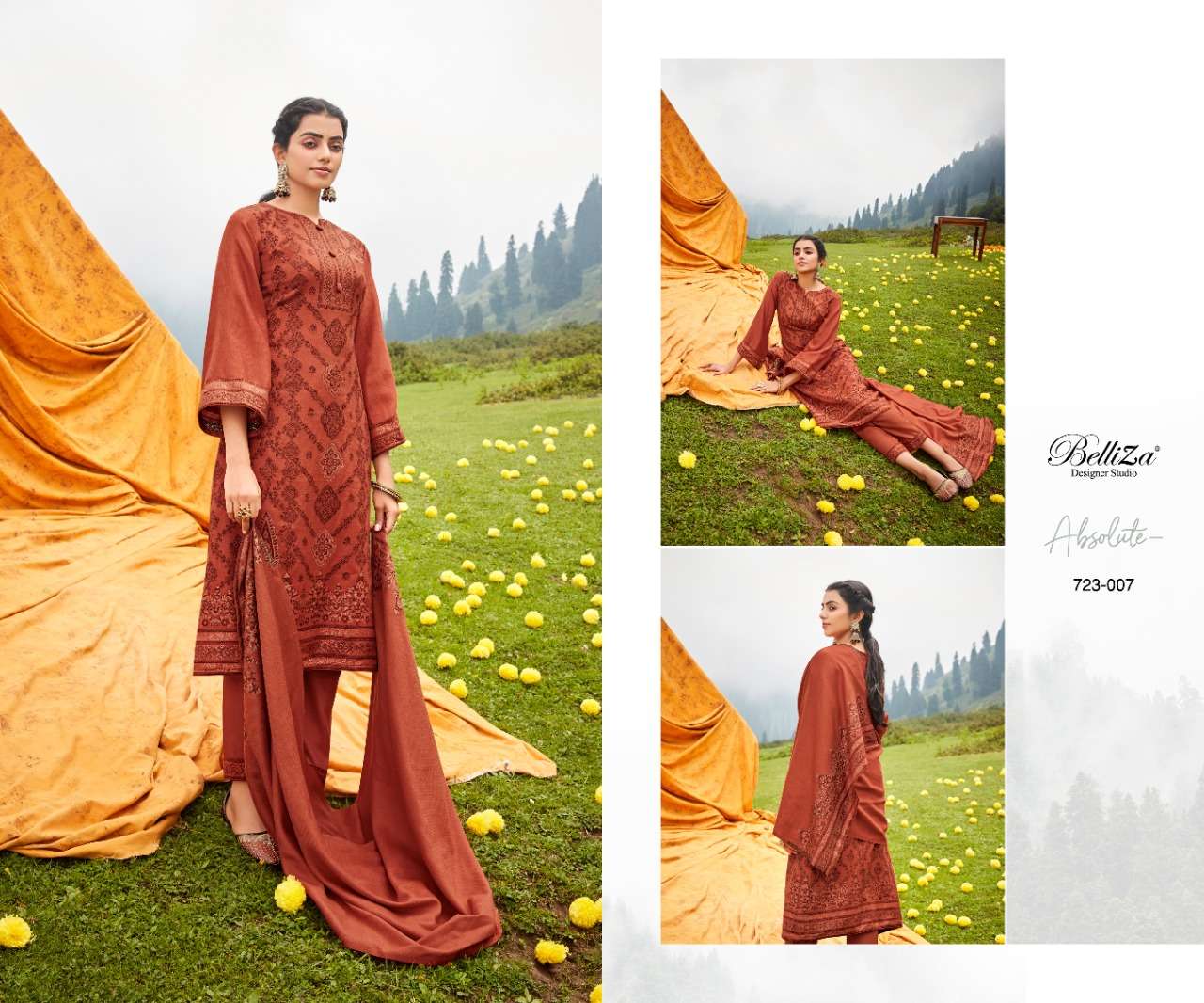 belliza designer studio kudrat digital wool pashmina look salwar suit catalog