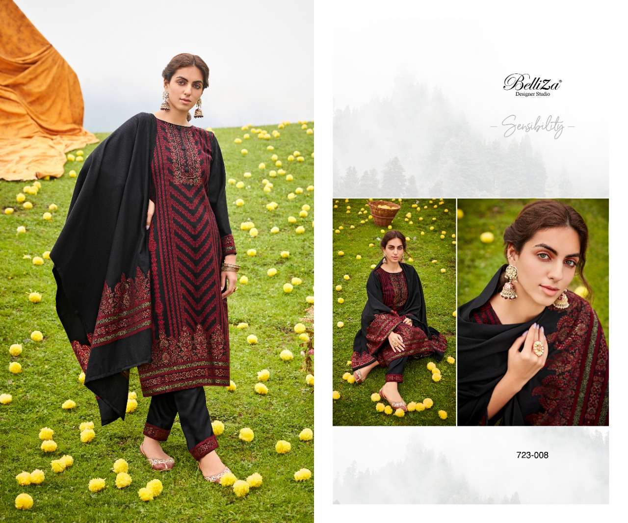 belliza designer studio kudrat digital wool pashmina look salwar suit catalog