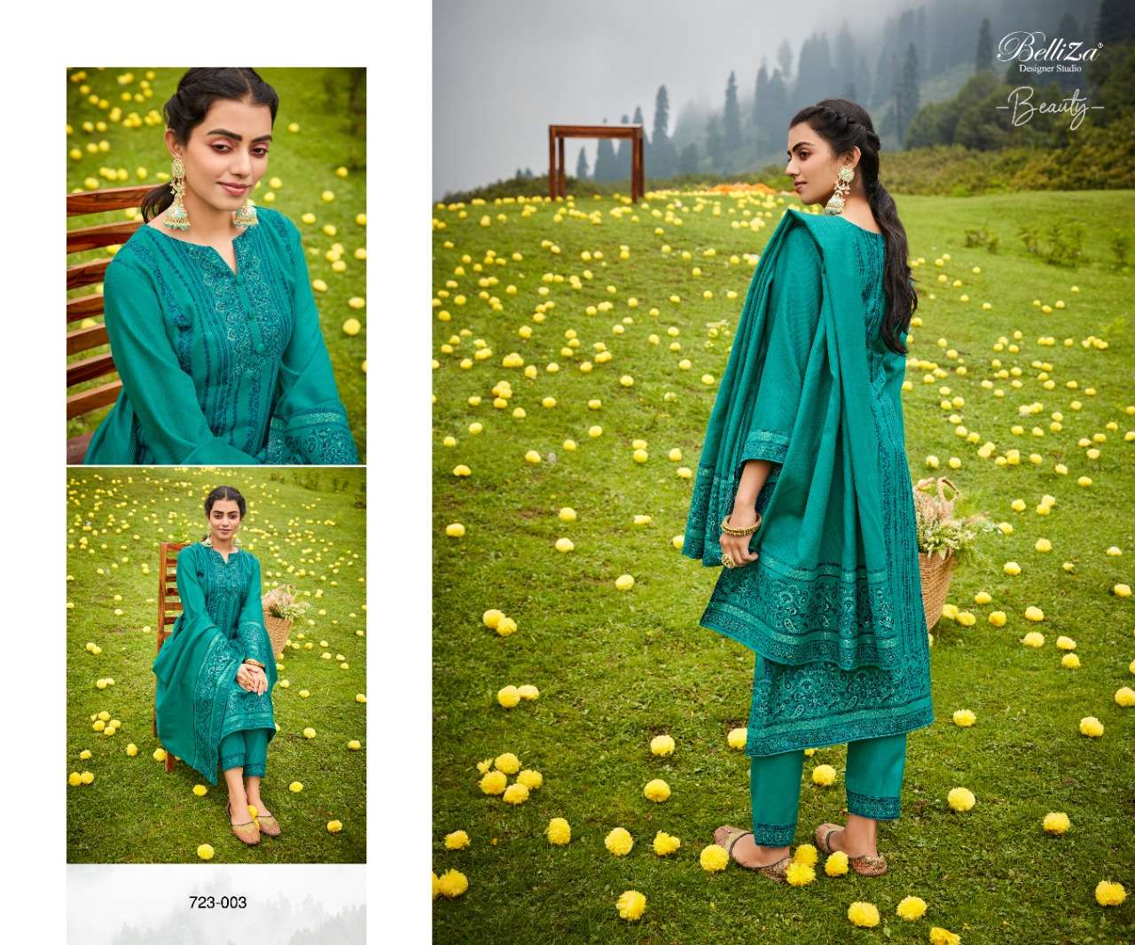 belliza designer studio kudrat digital wool pashmina look salwar suit catalog