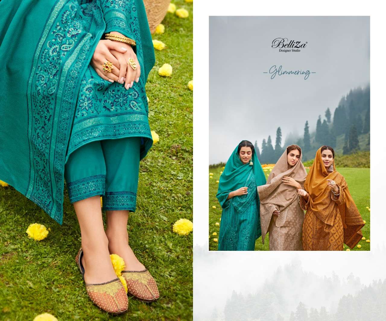 belliza designer studio kudrat digital wool pashmina look salwar suit catalog