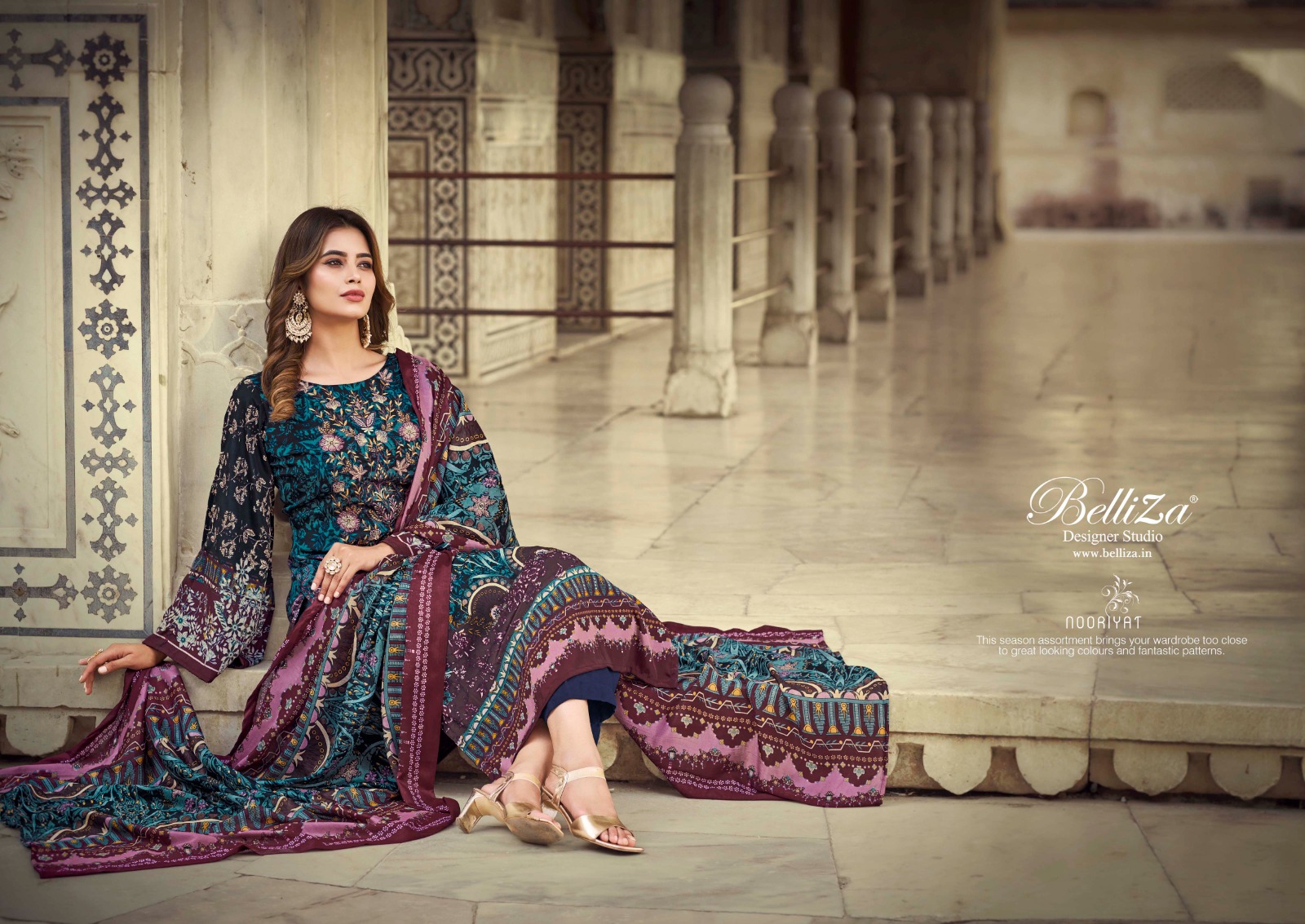 belliza designer studio nooriyat pure crape regal look salwar suit catalog