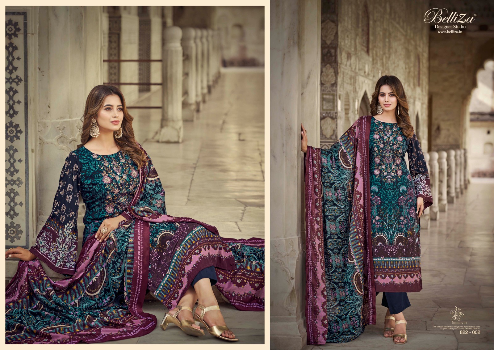 belliza designer studio nooriyat pure crape regal look salwar suit catalog