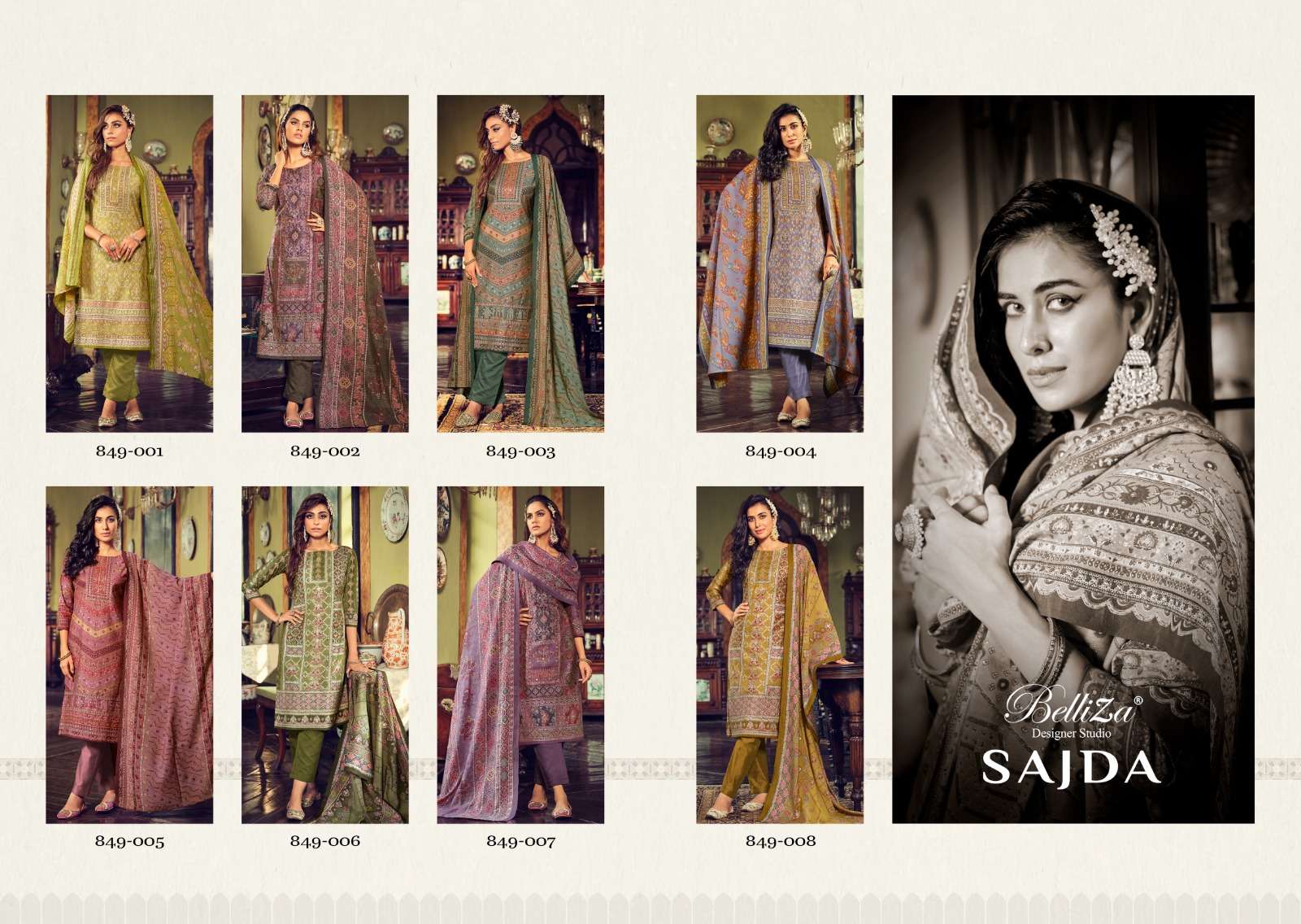 belliza designer studio sajda viscose muslin exclusive look salwar suit catalog