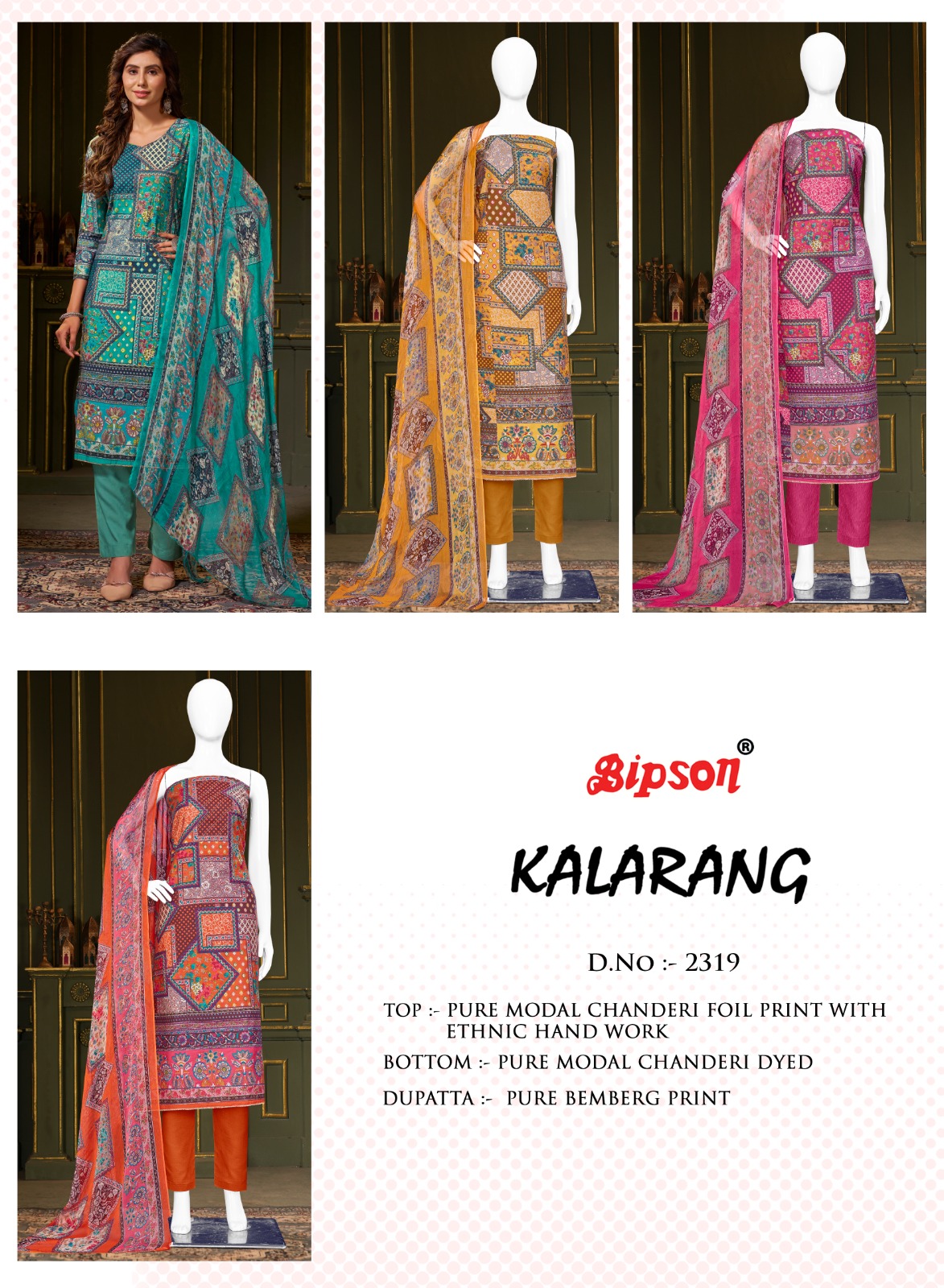 bipson kalarang 2319 chanderi foil print decent look salwar suit catalog