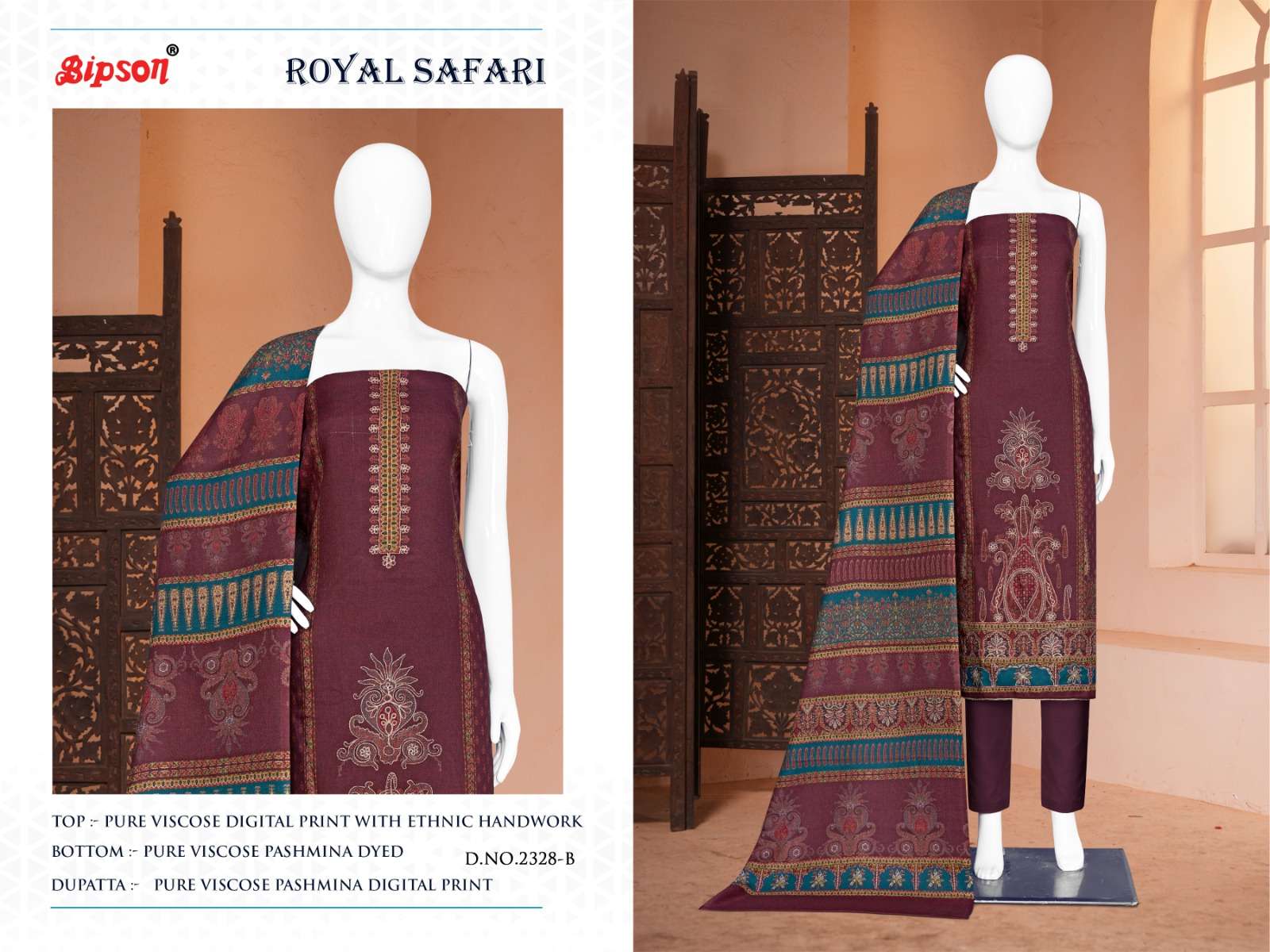 bipson royal safari 2328 viscose pashmina catchy look salwar suit catalog