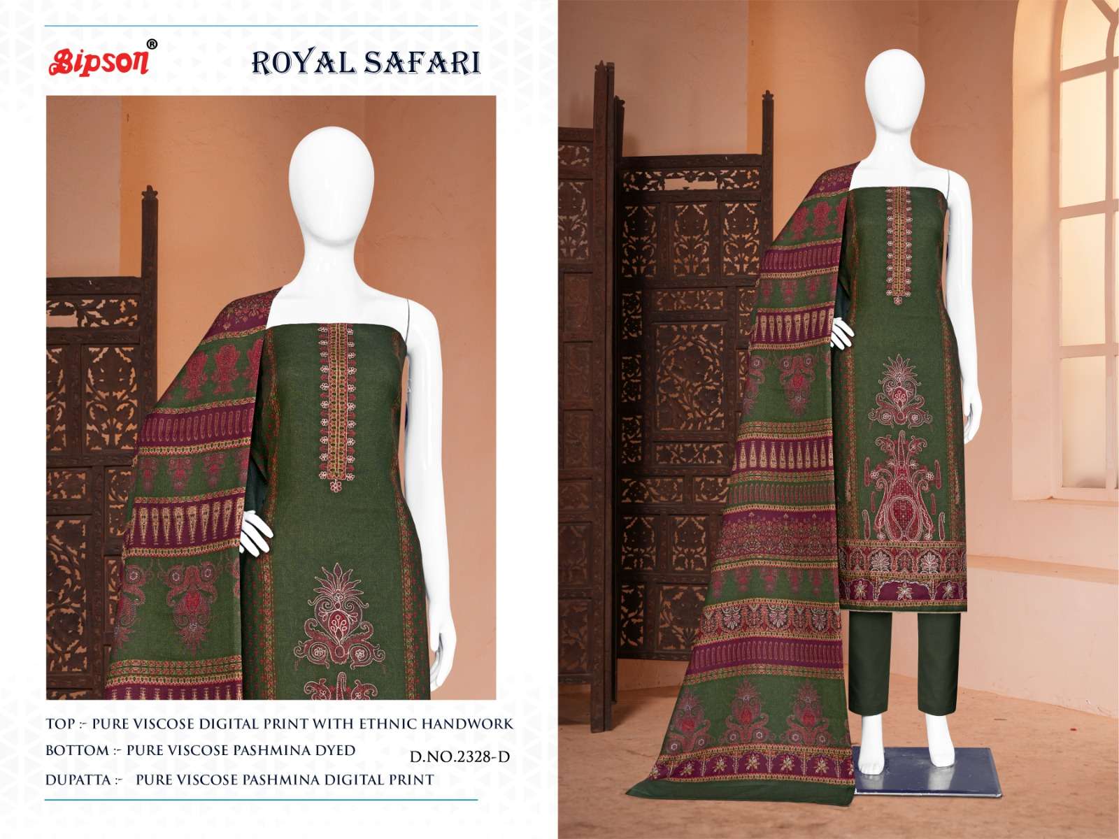 bipson royal safari 2328 viscose pashmina catchy look salwar suit catalog