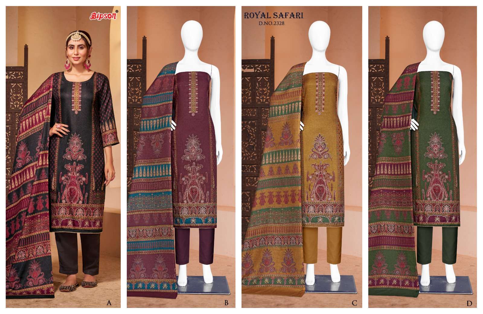 bipson royal safari 2328 viscose pashmina catchy look salwar suit catalog