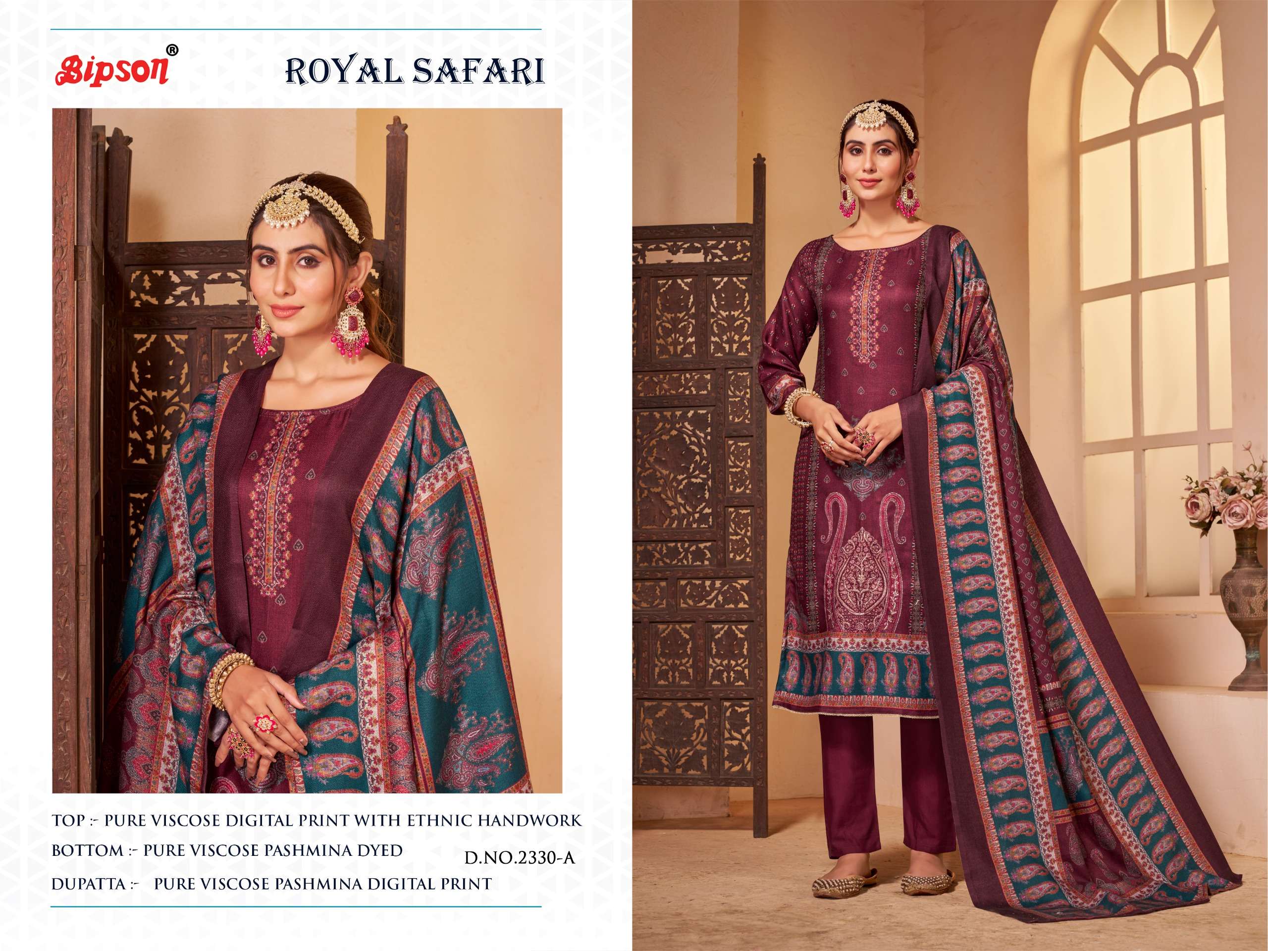 bipson royal safari 2330 viscose pashmina  beautiful look salwar suit catalog