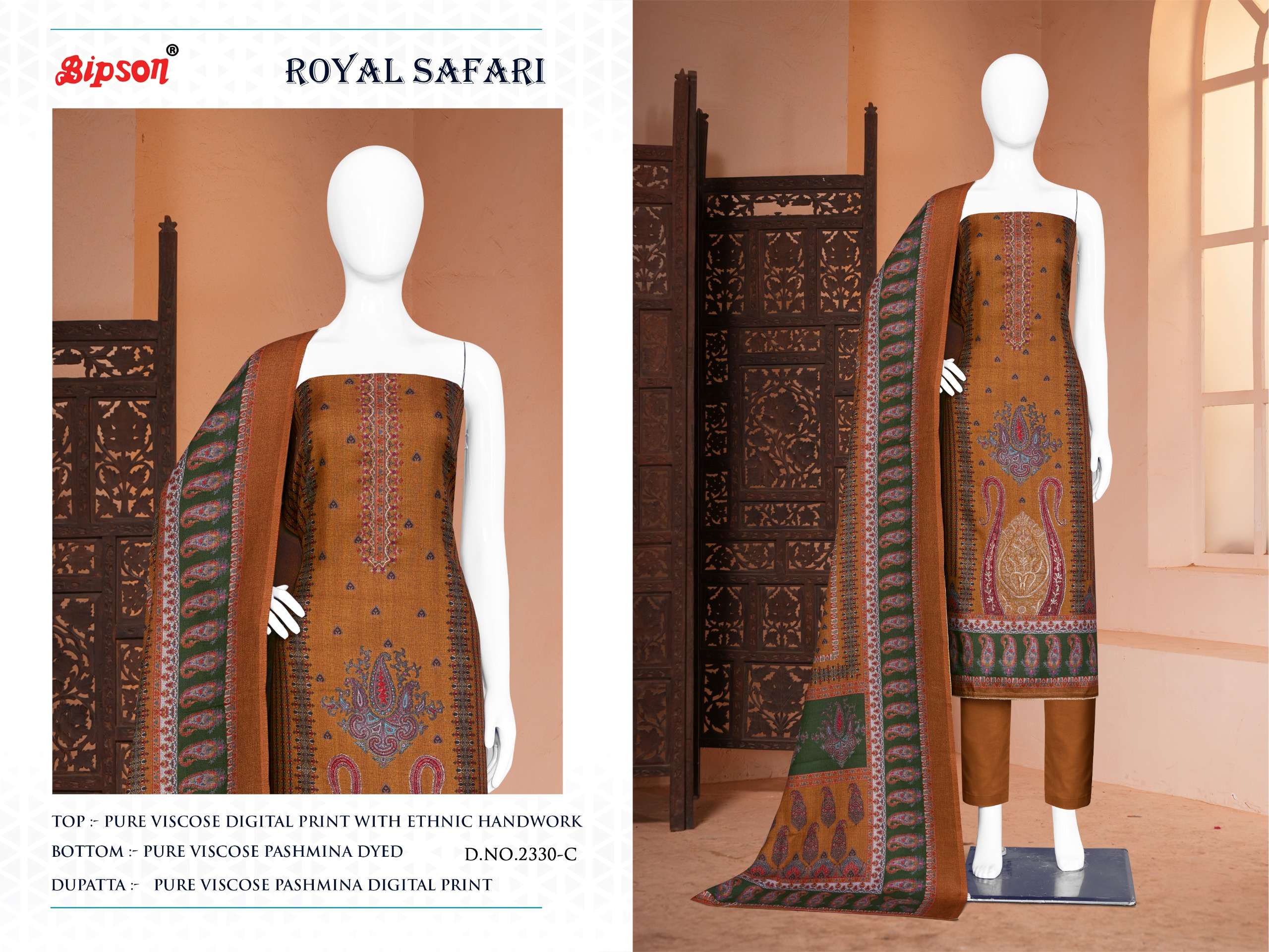 bipson royal safari 2330 viscose pashmina  beautiful look salwar suit catalog