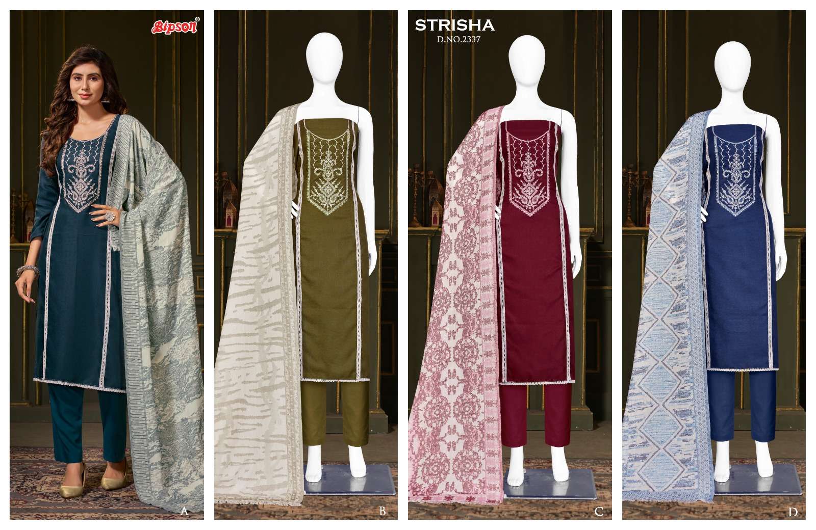 Bipson strisha 2337 pashmina elegant salwar suit catalog