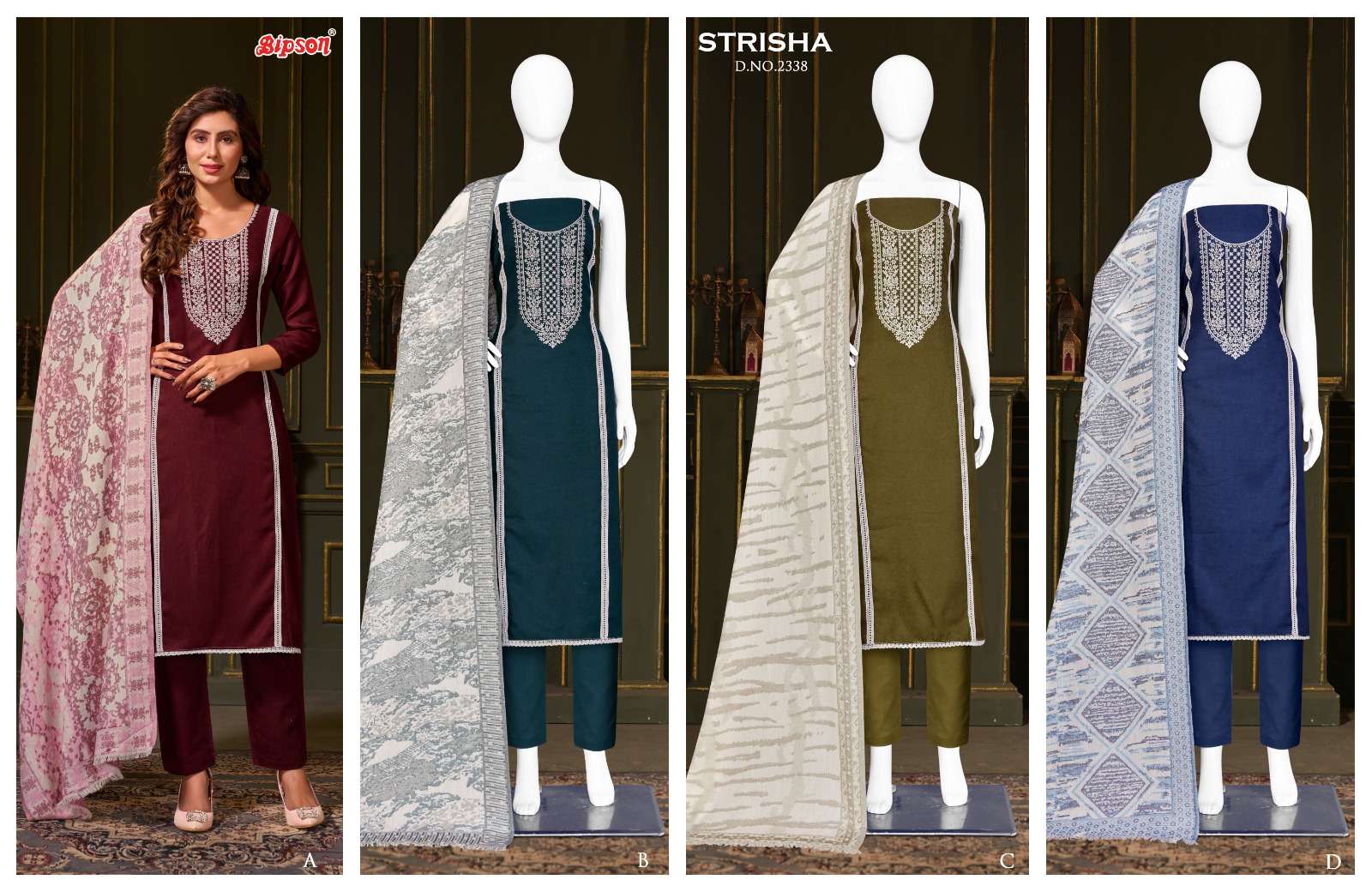 bipson strisha 2338 wool pashmina beautifil look salwar suit catalog