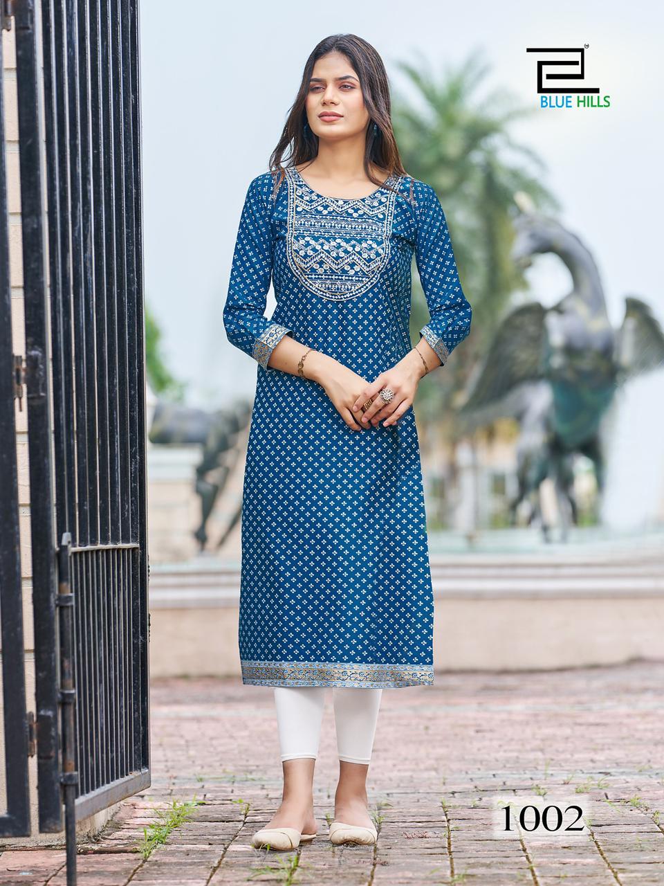 blue hills festival night short vol 1 rayon elegant kurti catalog