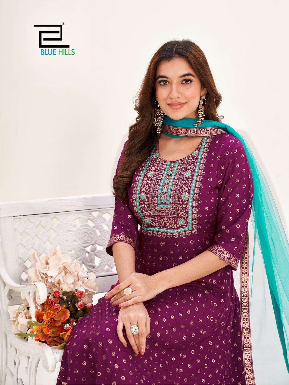 blue hills Manika mage hithe - 20  rayon decent look top bottom with dupatta catalog