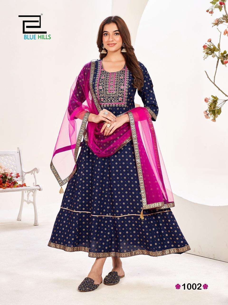 blue hills Manika mage hithe - 20  rayon decent look top bottom with dupatta catalog