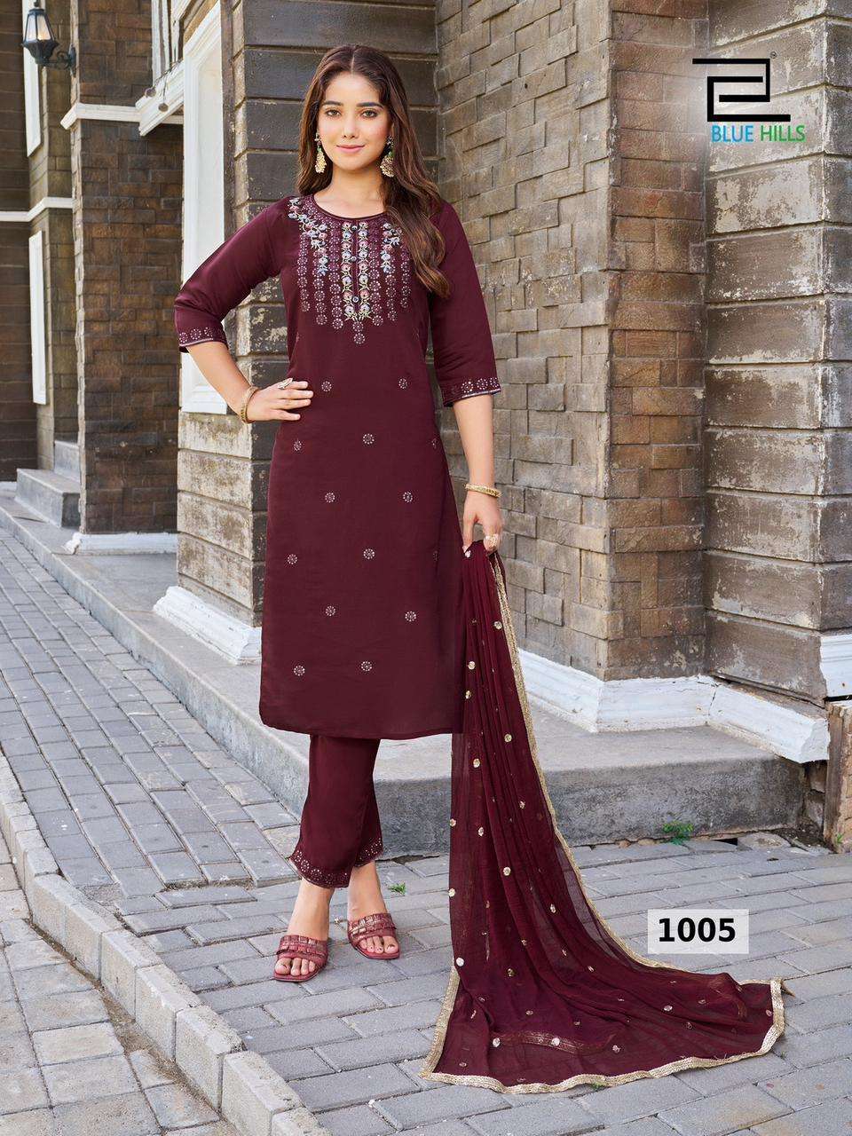 bluehills rasmalai roman silk attrective look kurti bottom with dupatta catalog