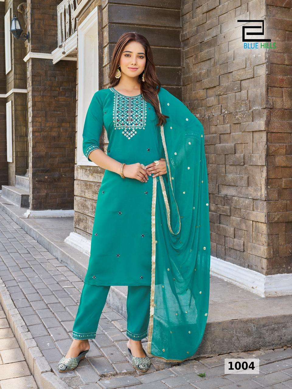 bluehills rasmalai roman silk attrective look kurti bottom with dupatta catalog