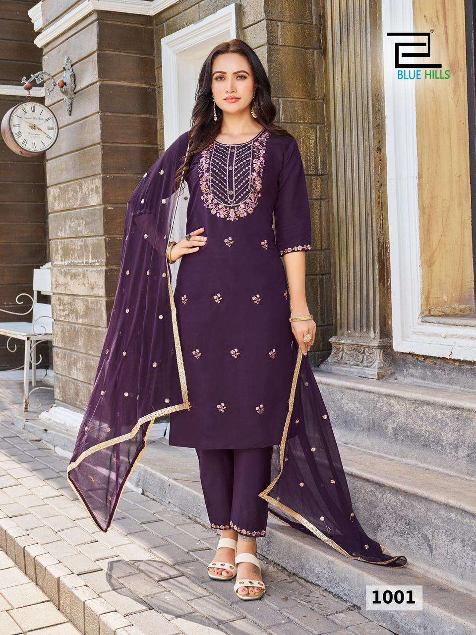 bluehills rasmalai roman silk attrective look kurti bottom with dupatta catalog