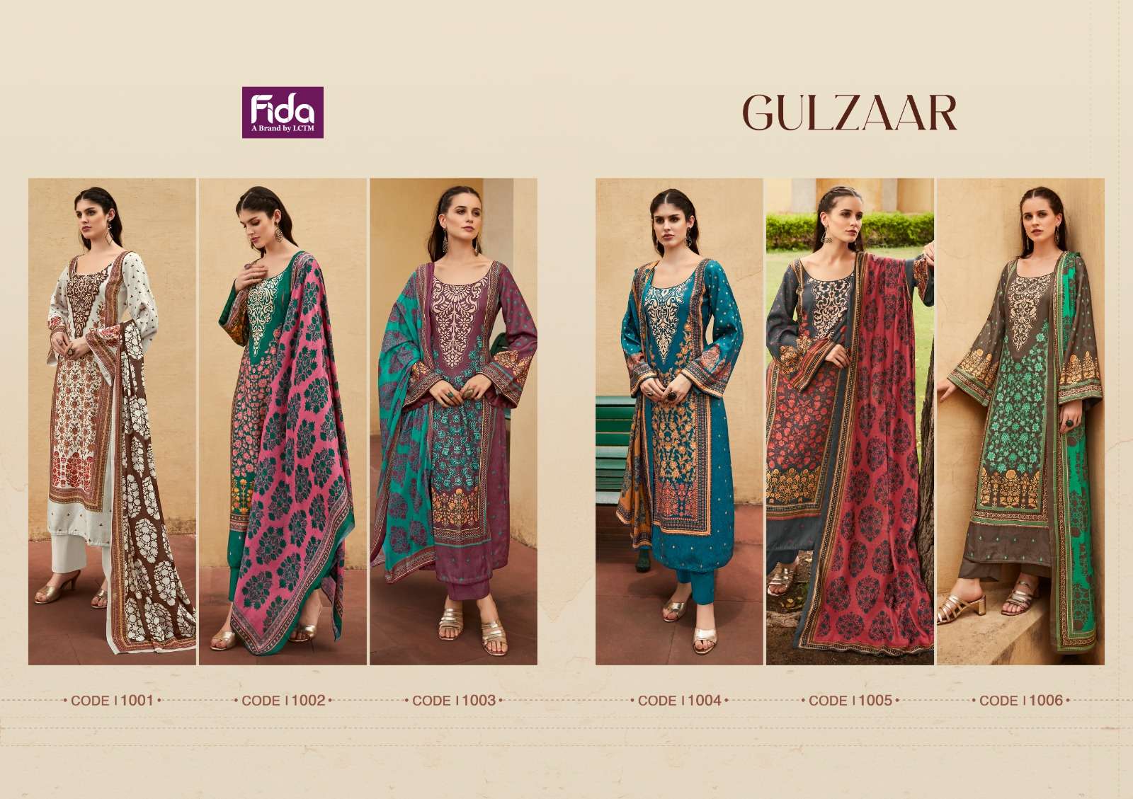 fida international gulzaar digital wool pashmina catchy look salwar suit catalog