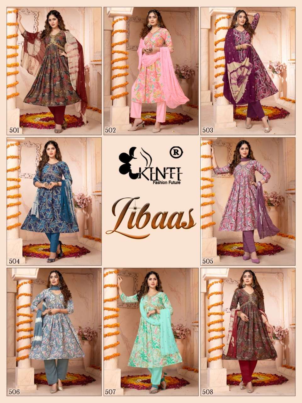 kinti libbas roman silk innovative look kurti with bottom with dupatta catalog