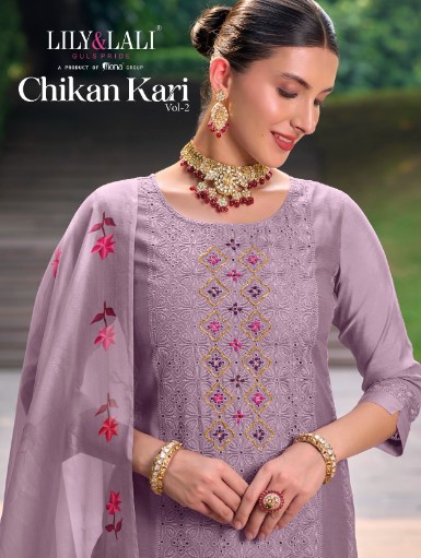 lily and lali Chikankari Vol 2 chanderi silk attrective look kurti bottom with dupatta catalog