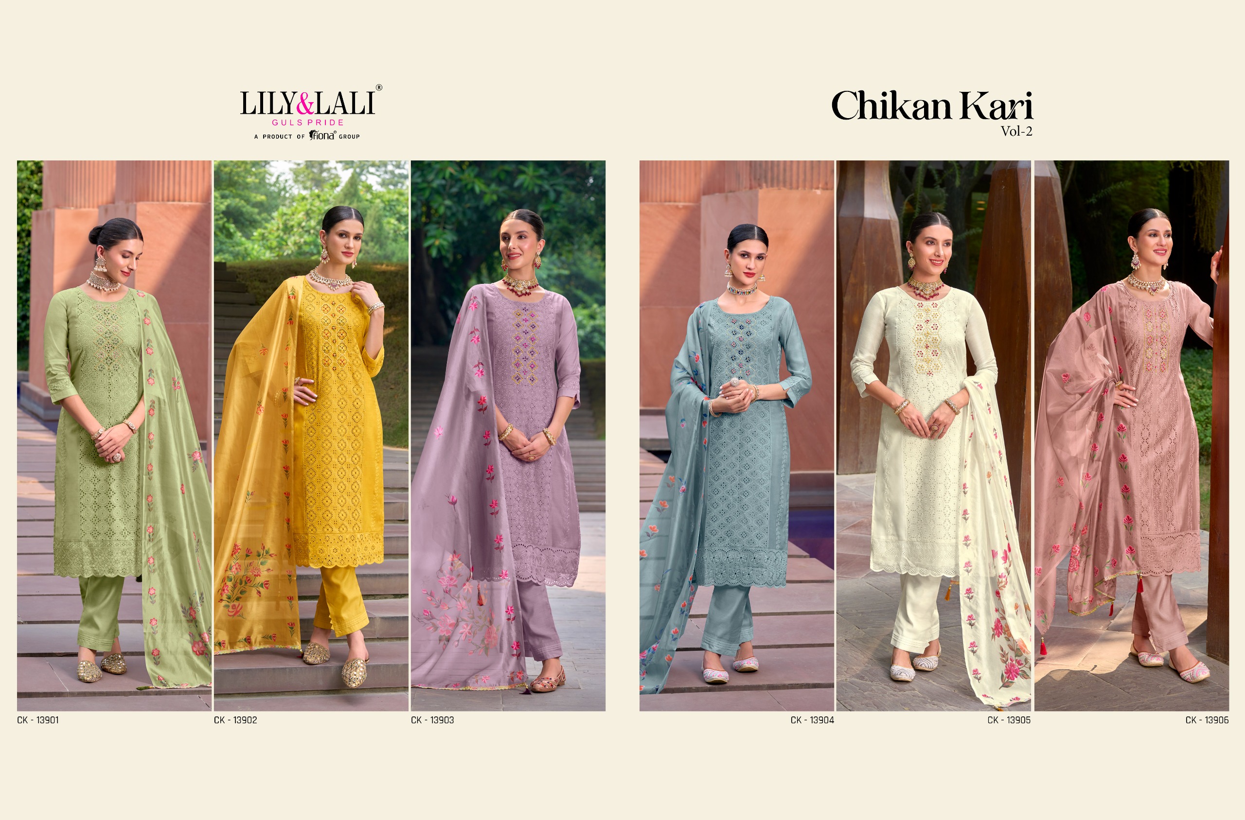 lily and lali Chikankari Vol 2 chanderi silk attrective look kurti bottom with dupatta catalog