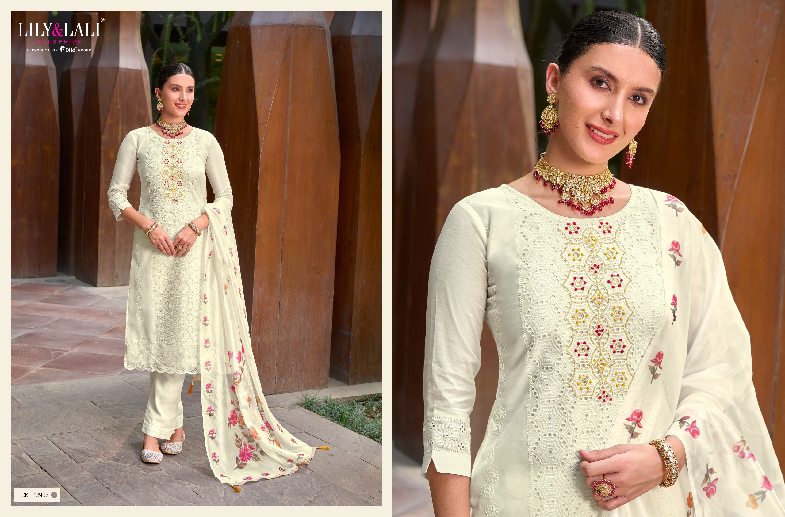 lily and lali Chikankari Vol 2 chanderi silk attrective look kurti bottom with dupatta catalog