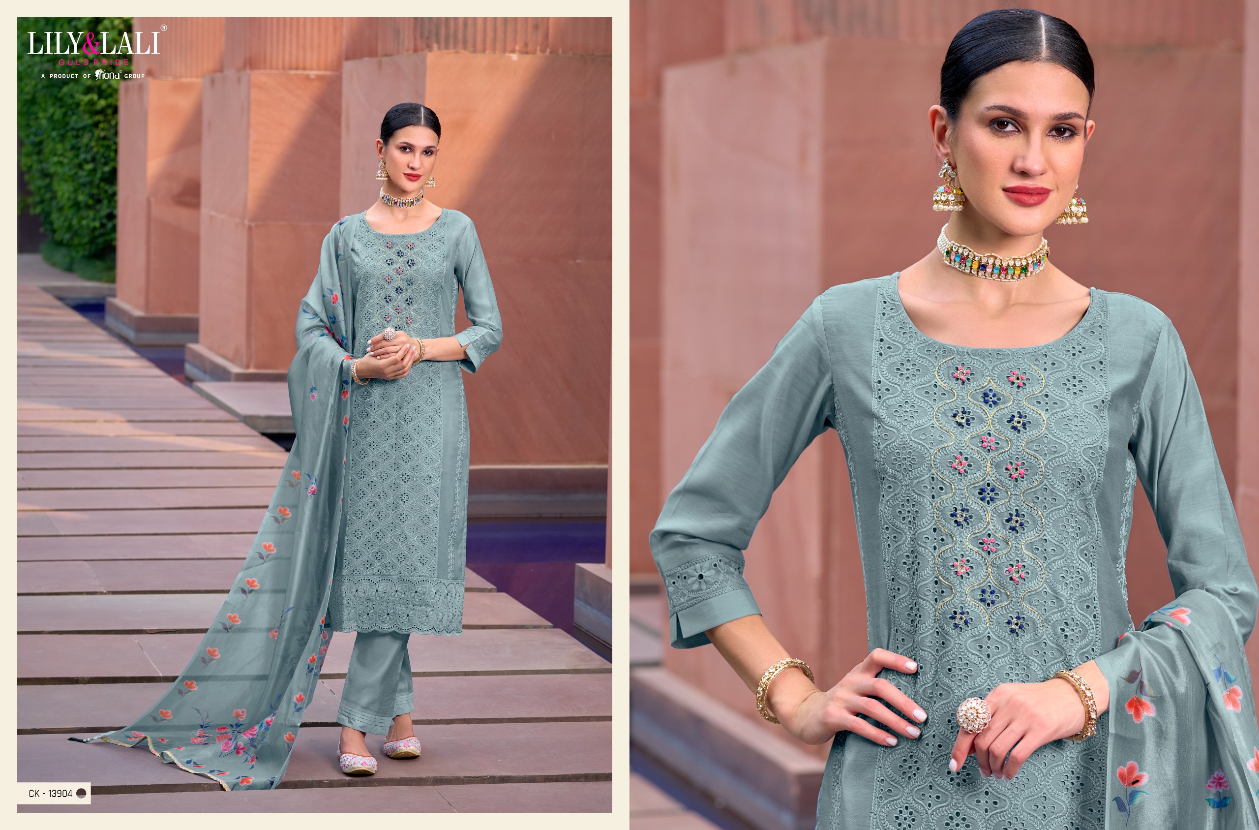 lily and lali Chikankari Vol 2 chanderi silk attrective look kurti bottom with dupatta catalog