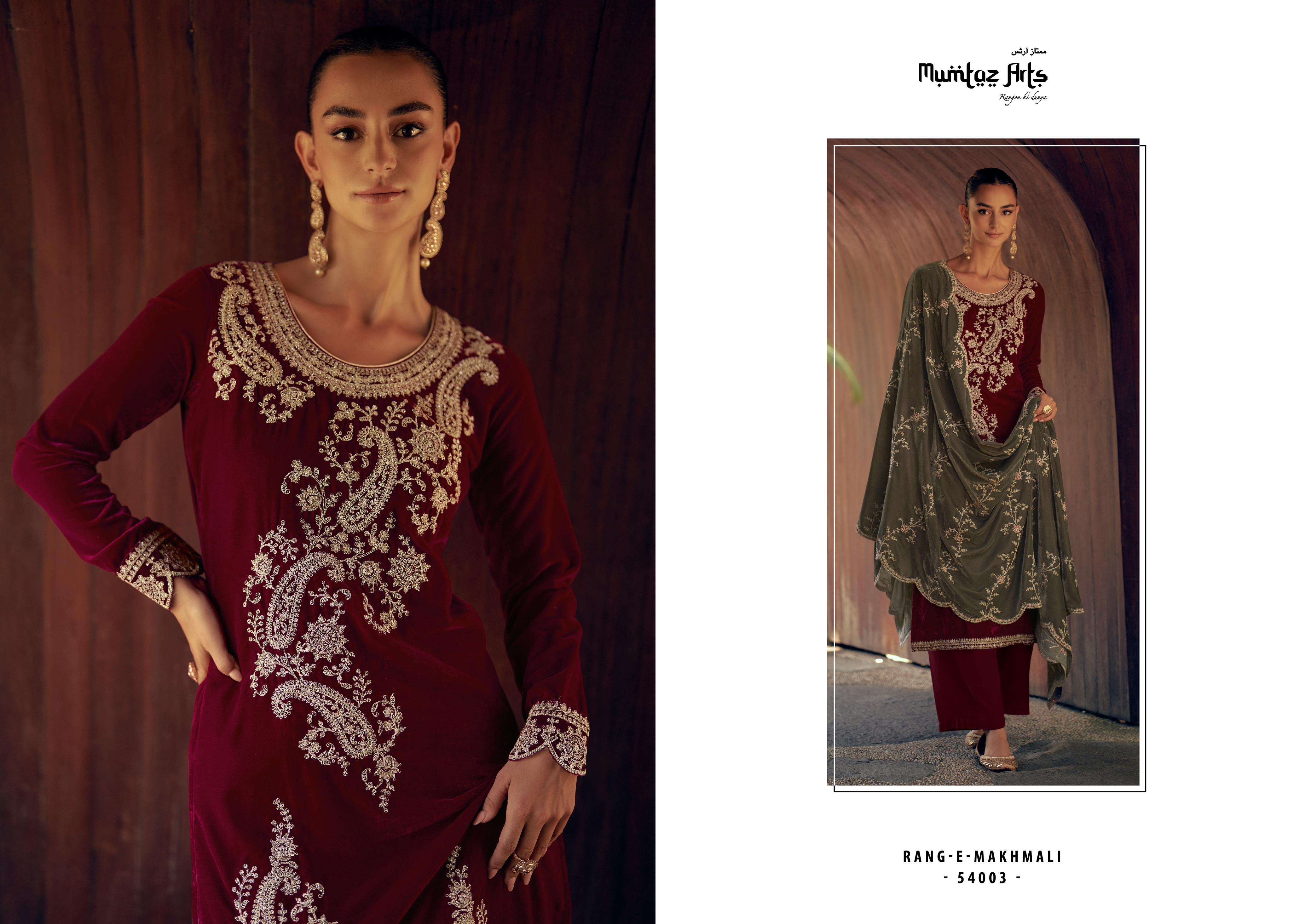 mumtaz arts rang e makhmali velvet attrective print salwar suit catalog