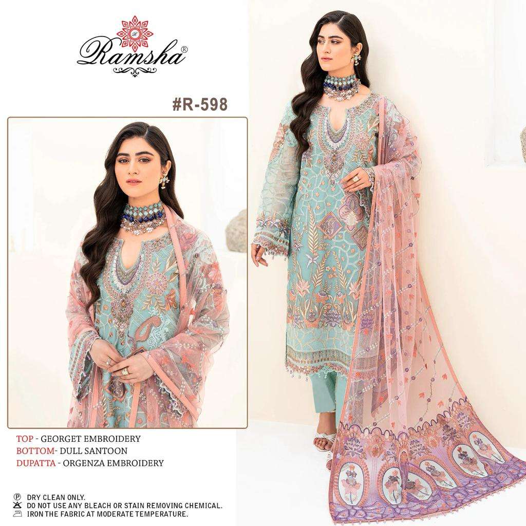 ramsha ramsha r 598 georgette decent embroidery look salwar suit single