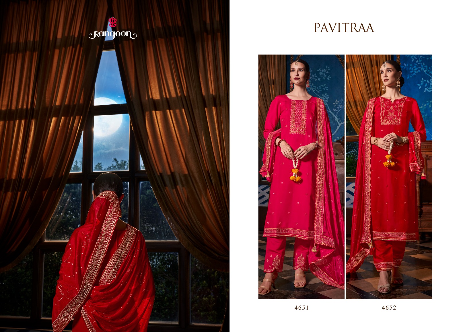 rangoon pavitra silk innovative look embroidery look top bottom with dupatta catalog