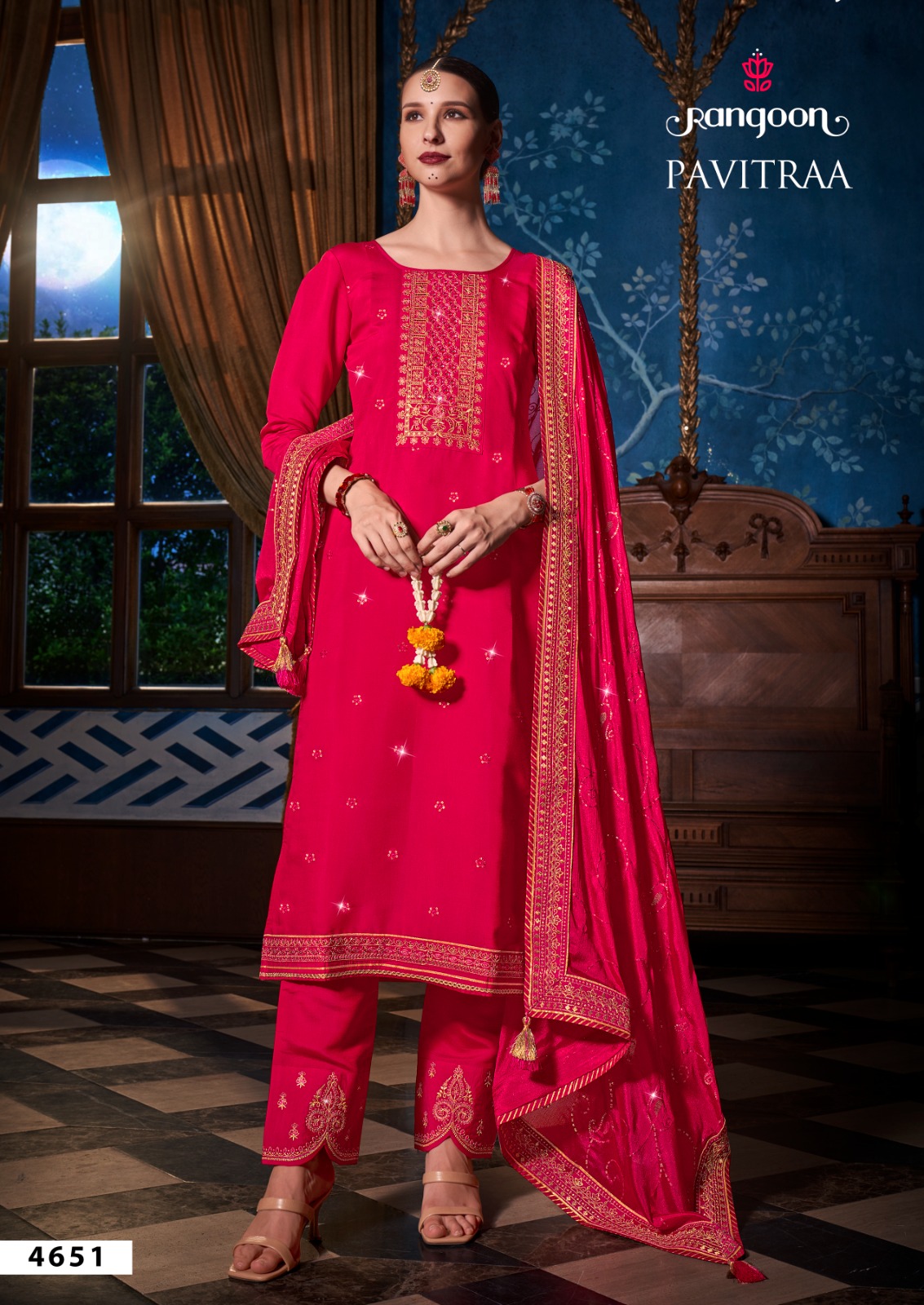 rangoon pavitra silk innovative look embroidery look top bottom with dupatta catalog