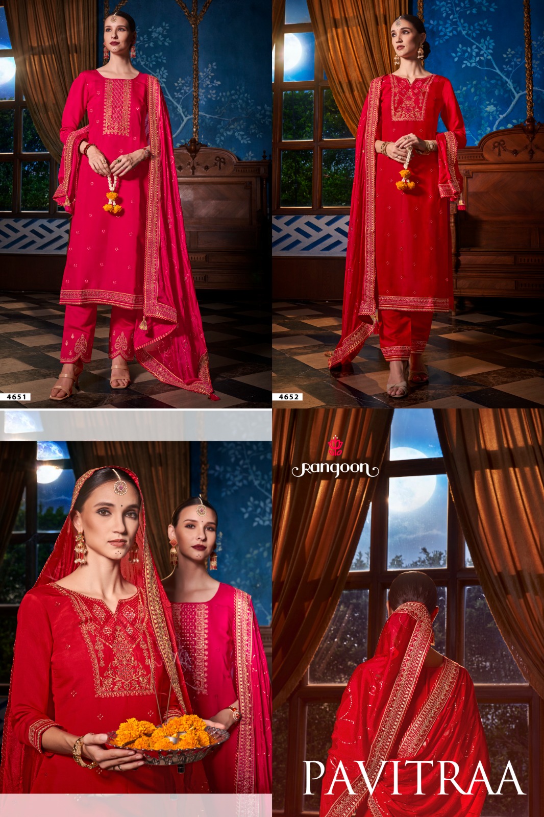 rangoon pavitra silk innovative look embroidery look top bottom with dupatta catalog