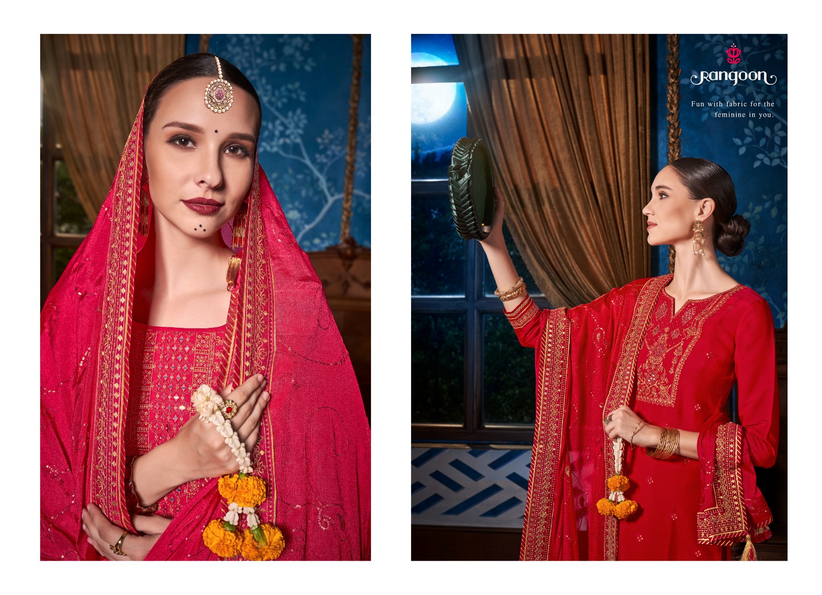 rangoon pavitra silk innovative look embroidery look top bottom with dupatta catalog