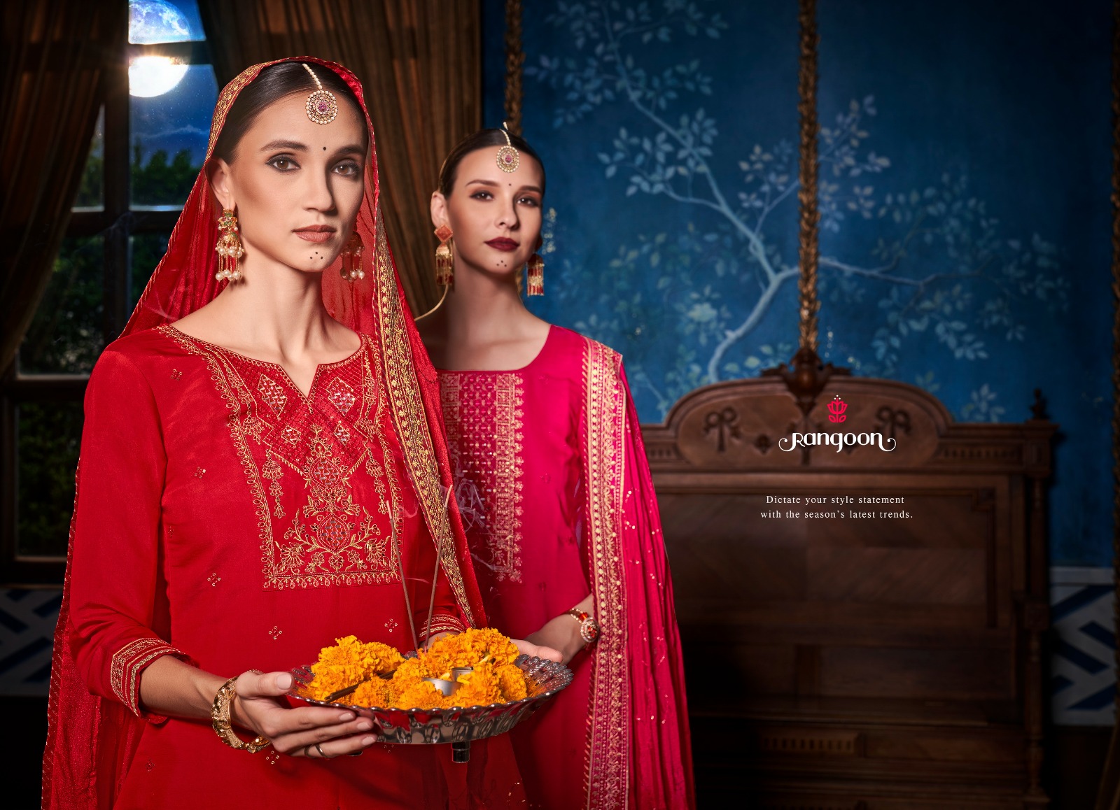 rangoon pavitra silk innovative look embroidery look top bottom with dupatta catalog