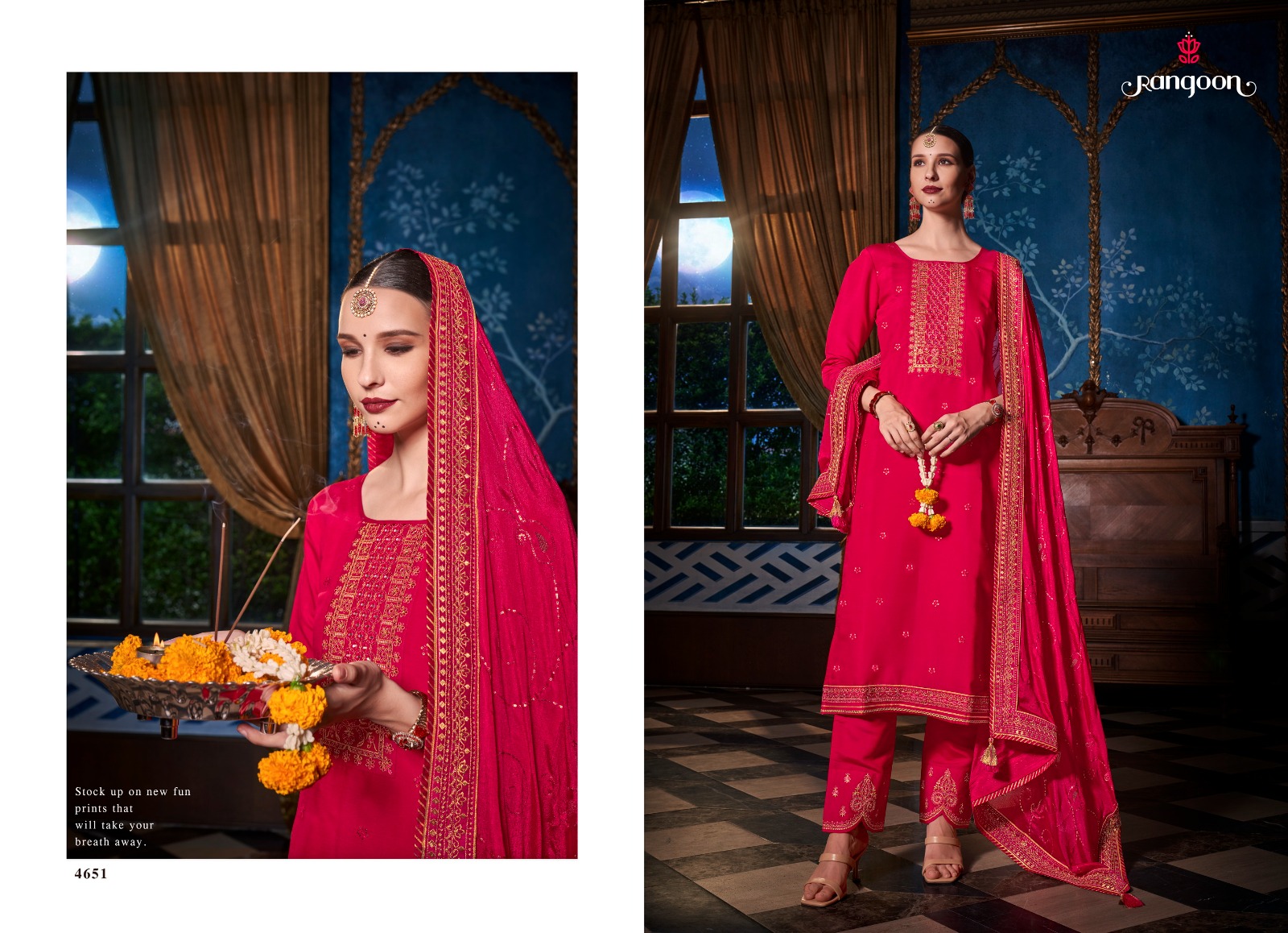 rangoon pavitra silk innovative look embroidery look top bottom with dupatta catalog