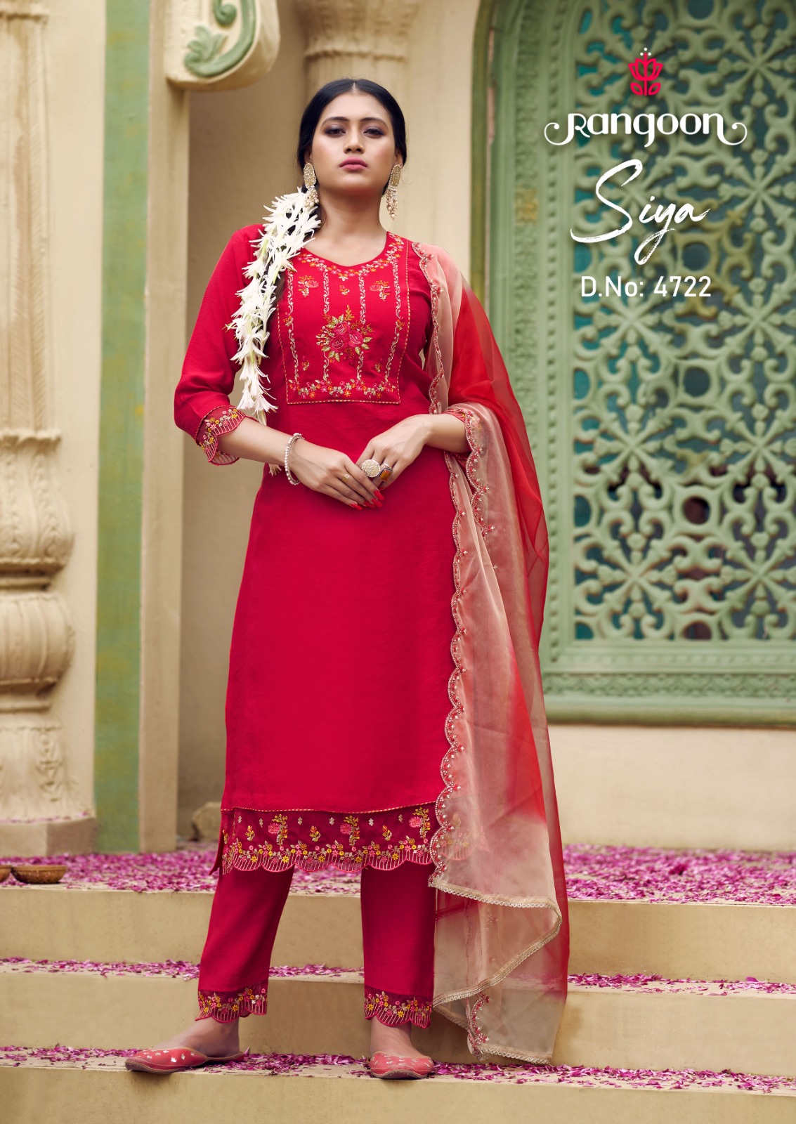 rangoon siya silk viscose exclusive embroidery look top bottom with dupatta catalog