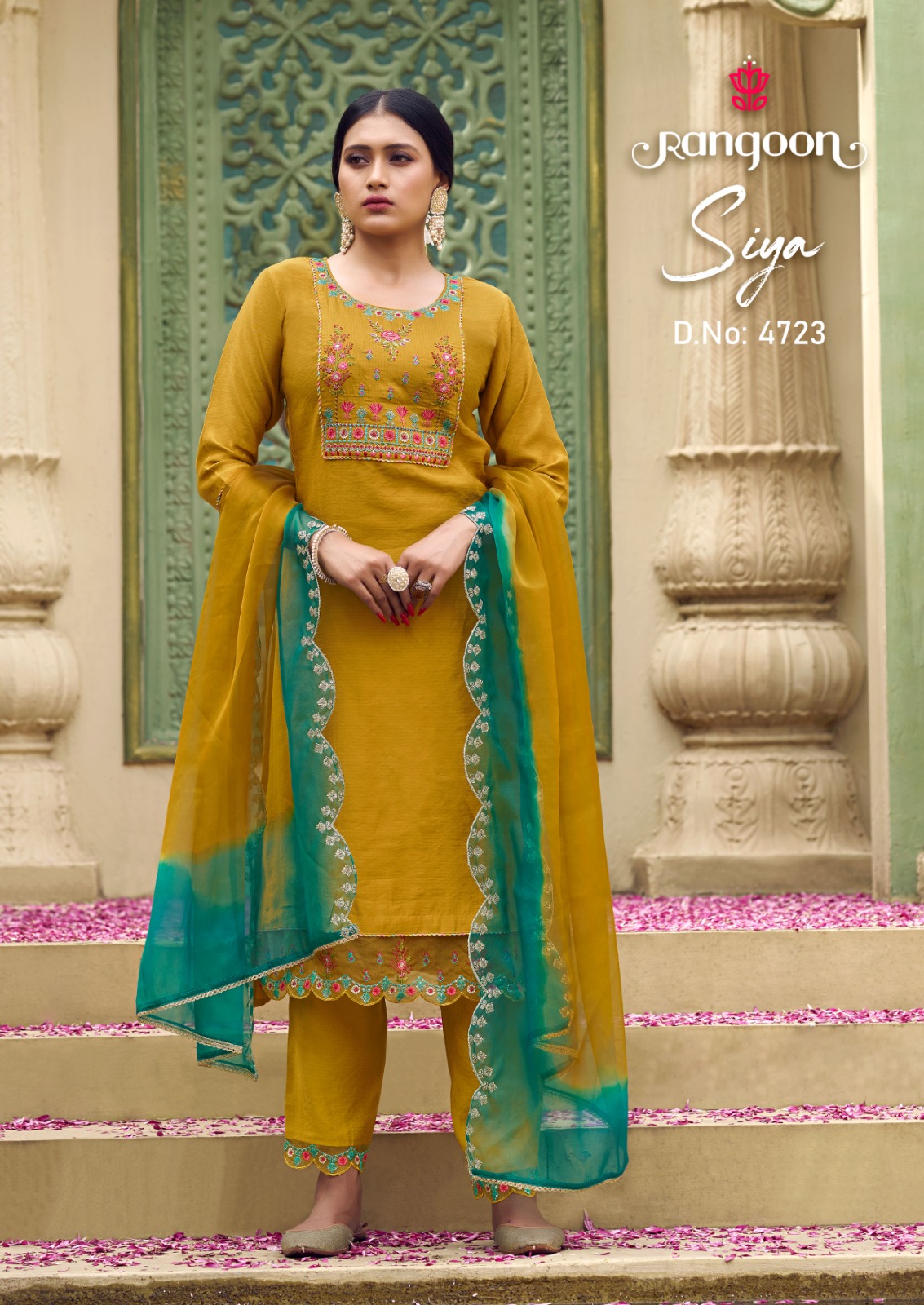 rangoon siya silk viscose exclusive embroidery look top bottom with dupatta catalog