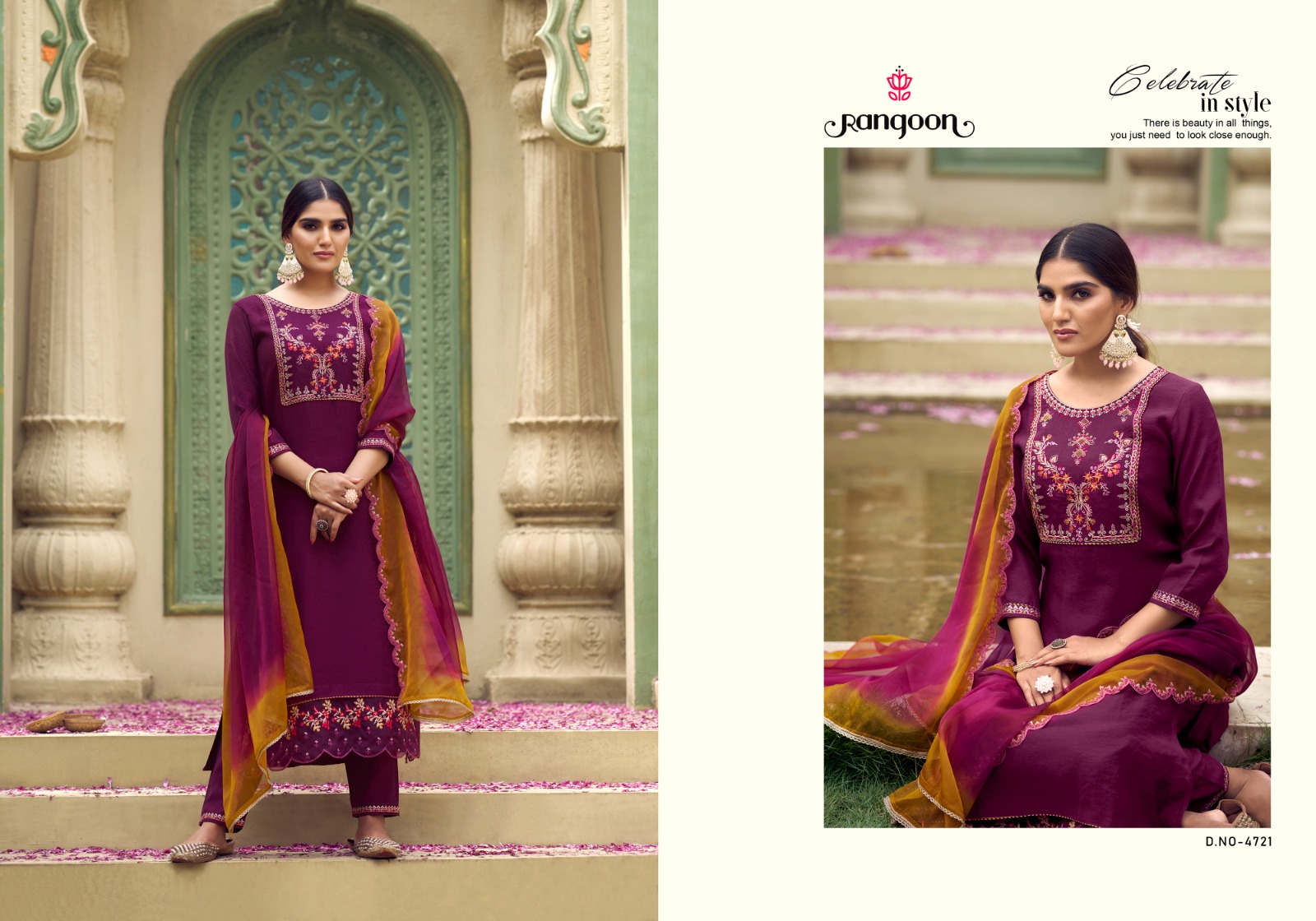 rangoon siya silk viscose exclusive embroidery look top bottom with dupatta catalog