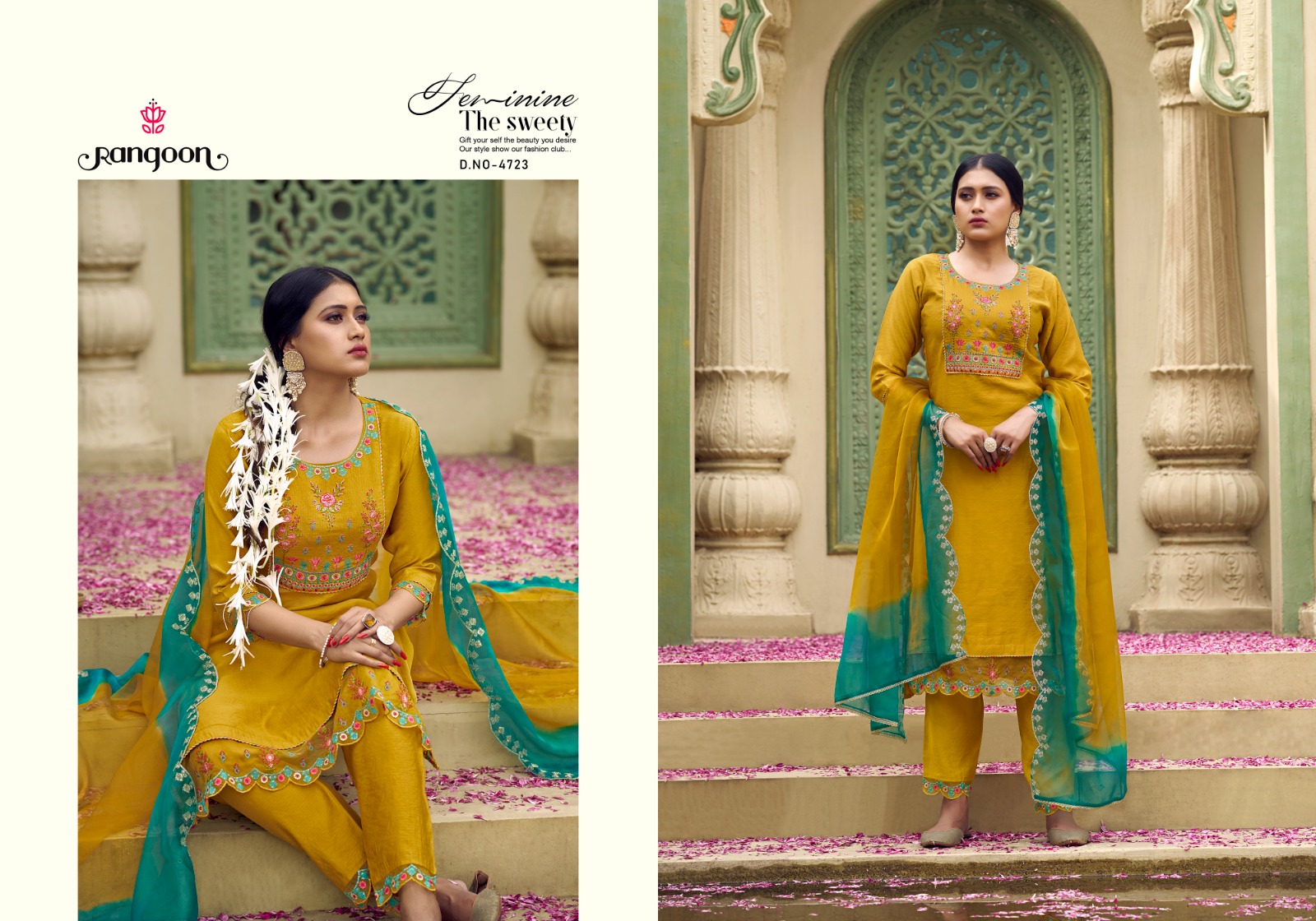 rangoon siya silk viscose exclusive embroidery look top bottom with dupatta catalog