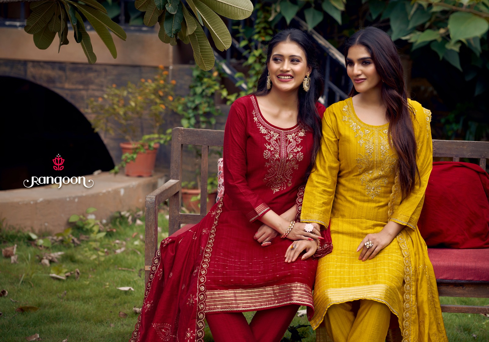 rangoon sukoon jaquard exclusive look kurti bottom with dupatta catalog