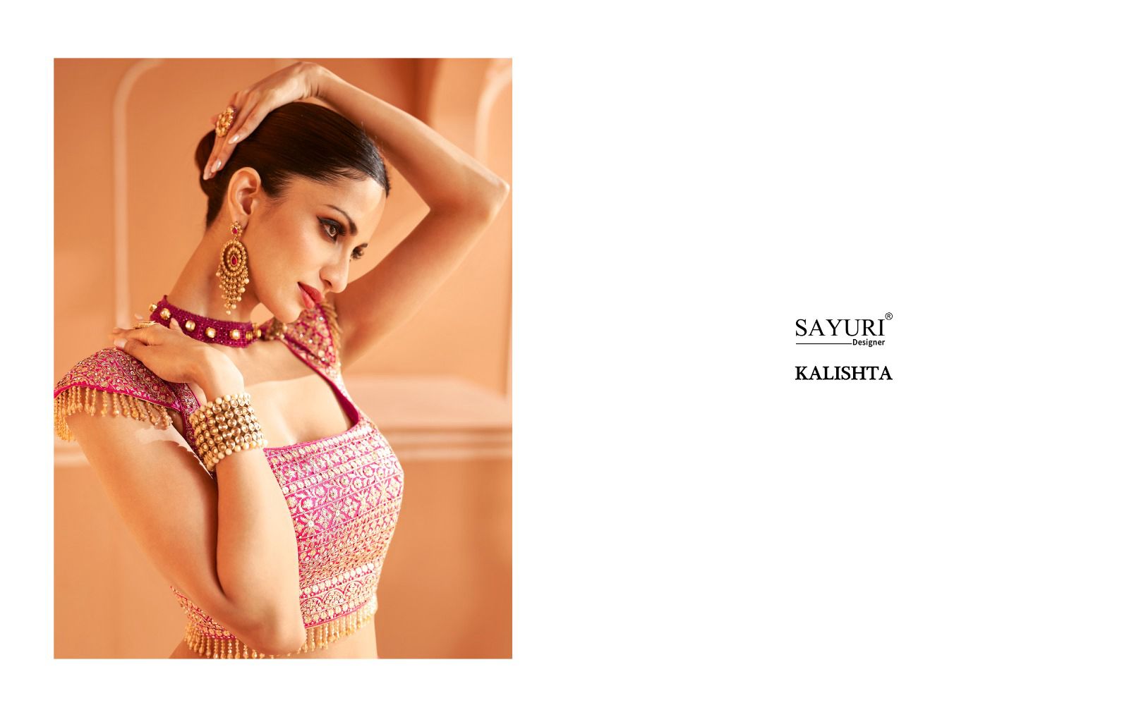 sayuri designer kalishta Velvet Chinon Georgette innovative look lehngha catalog