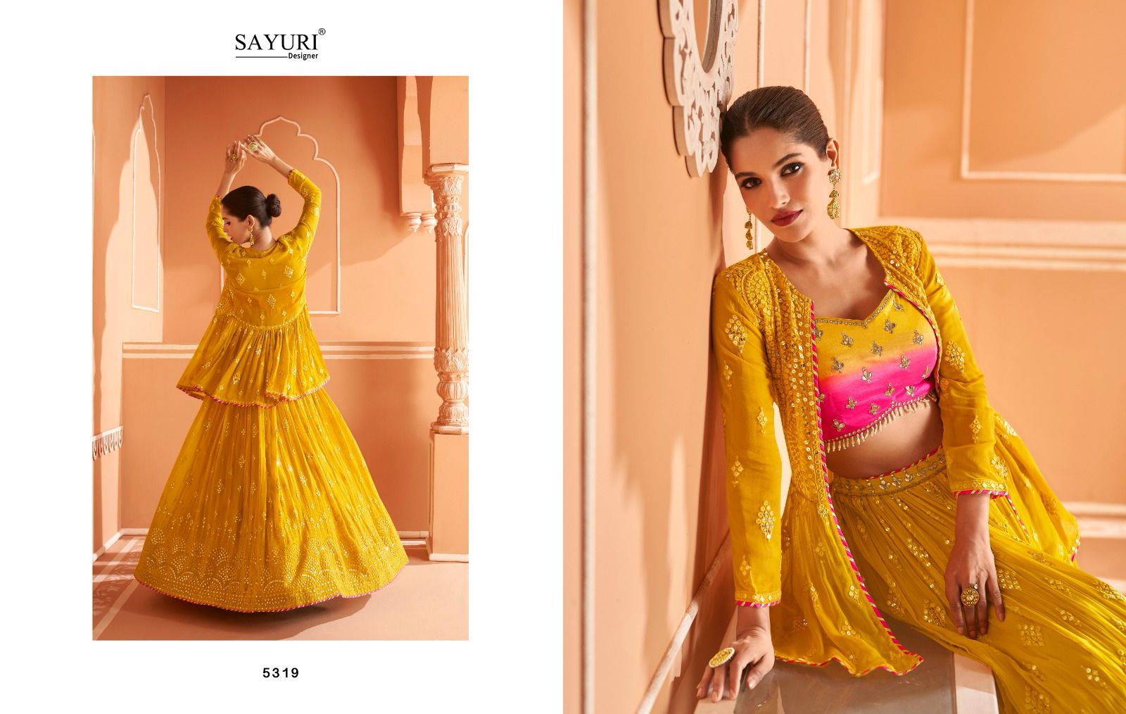 sayuri designer kalishta Velvet Chinon Georgette innovative look lehngha catalog