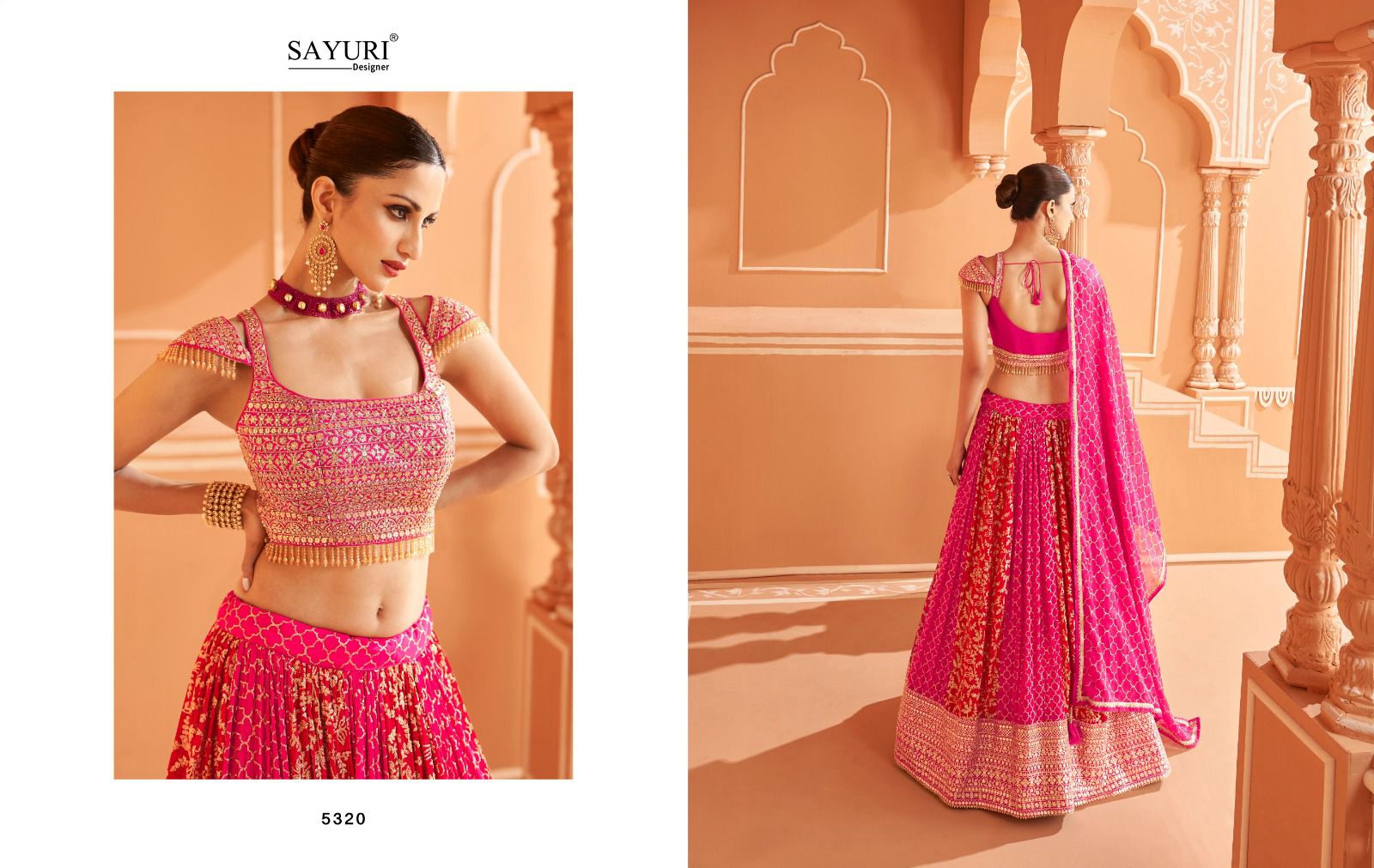 sayuri designer kalishta Velvet Chinon Georgette innovative look lehngha catalog