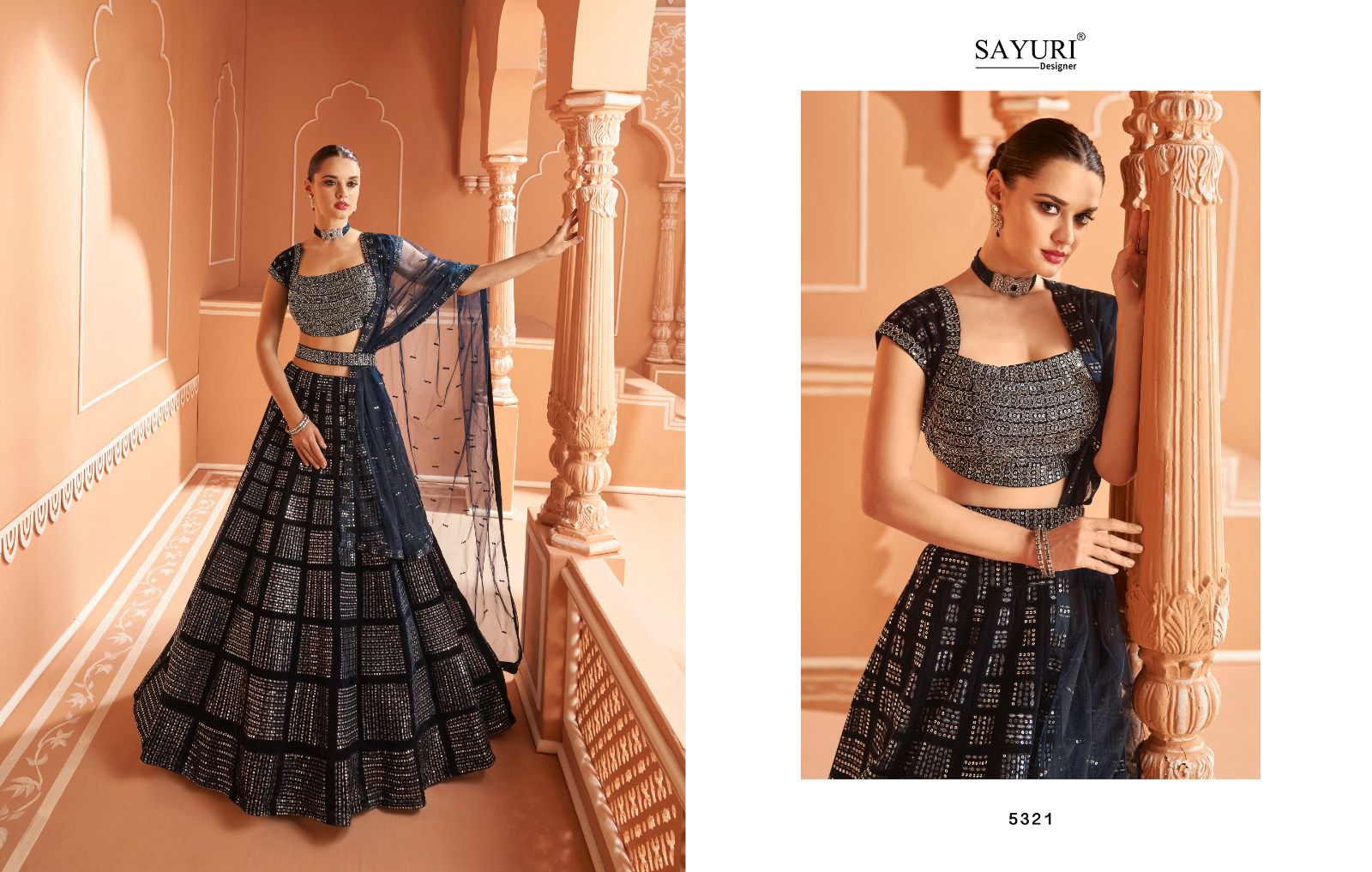 sayuri designer kalishta Velvet Chinon Georgette innovative look lehngha catalog